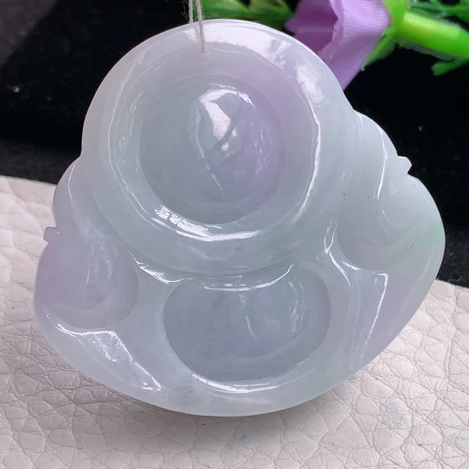 zen自然光43.8*46.6*13.2天然缅甸翡翠春带彩大佛公 弥勒佛玉吊坠 玉挂件