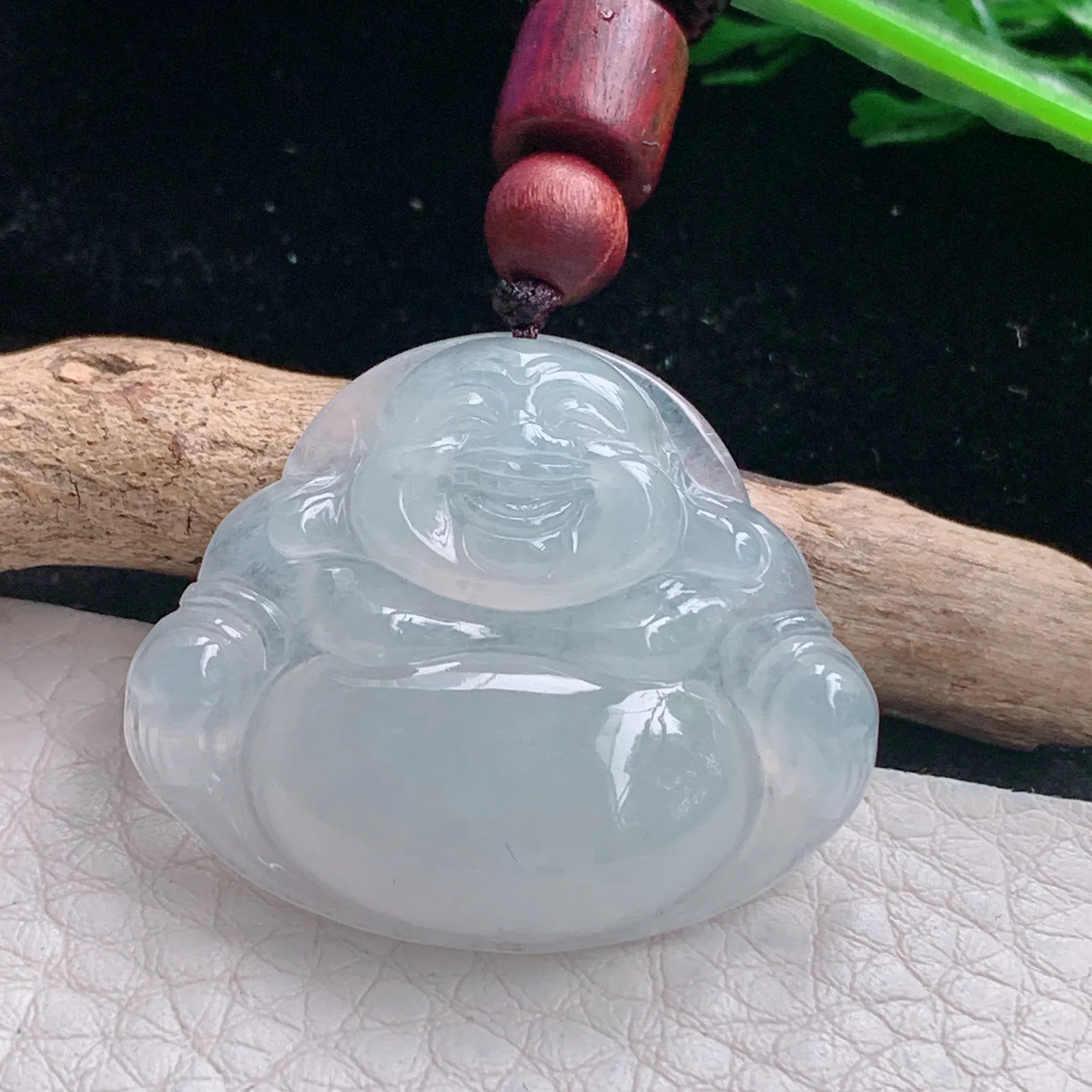 zen自然光27.5*33*6.2天然缅甸翡翠冰润纯美佛公 开心佛玉吊坠 玉挂件