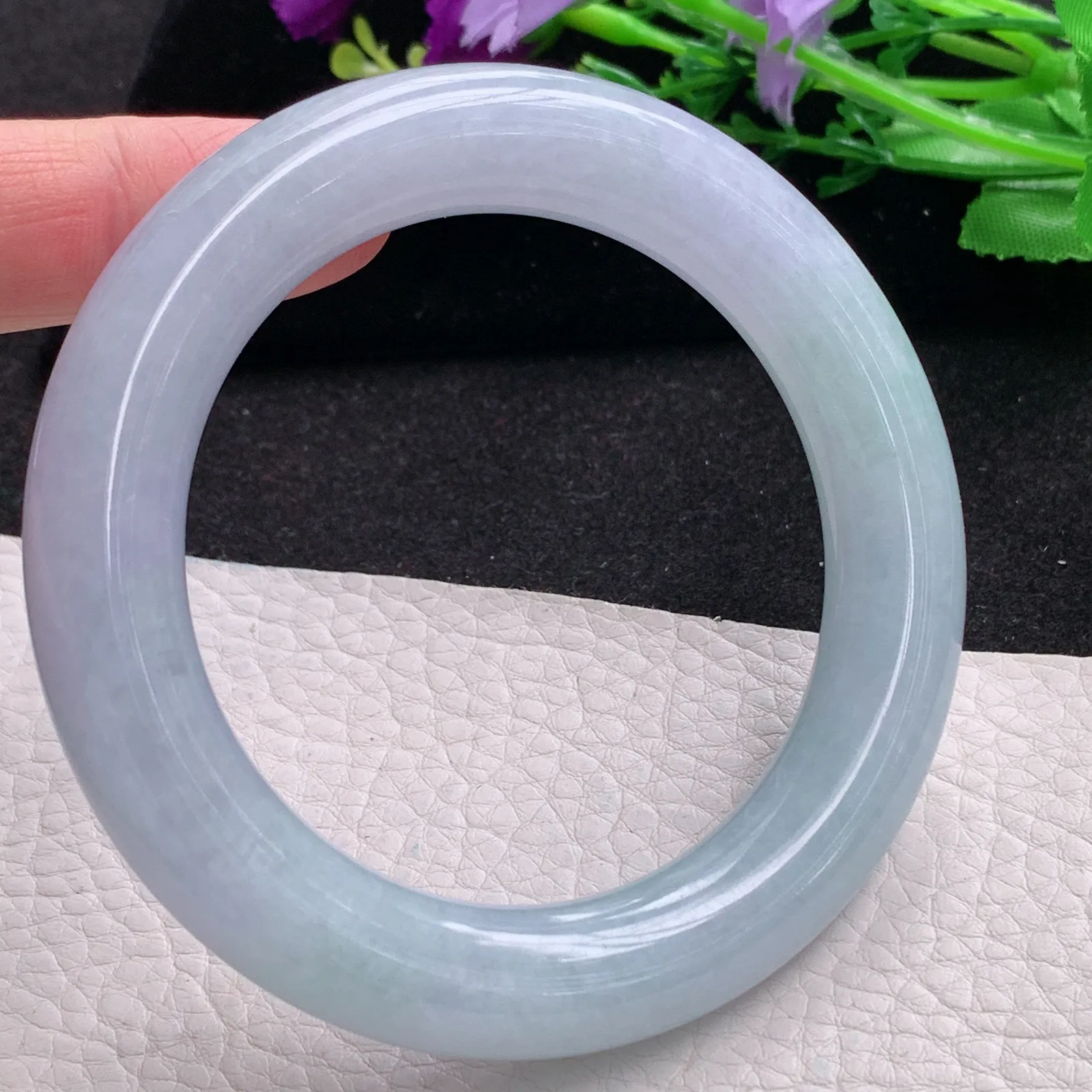 z自然光57*12.2胖圆镯 缅甸翡翠a货玉手镯紫罗兰高雅圆条大气玉手环