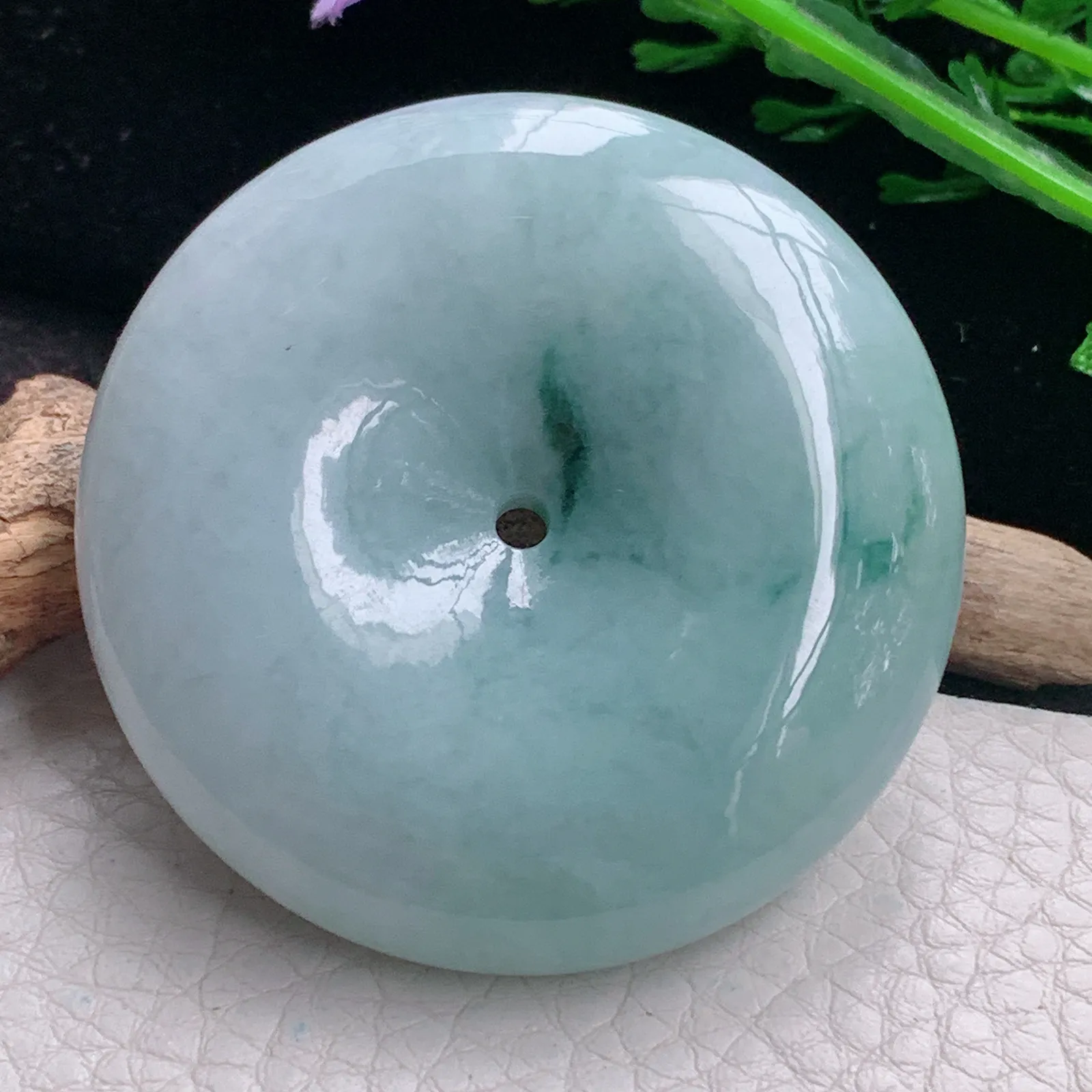 zen自然光51*13.6天然缅甸翡翠飘花饱满大平安扣 玉扣玉吊坠 玉挂件