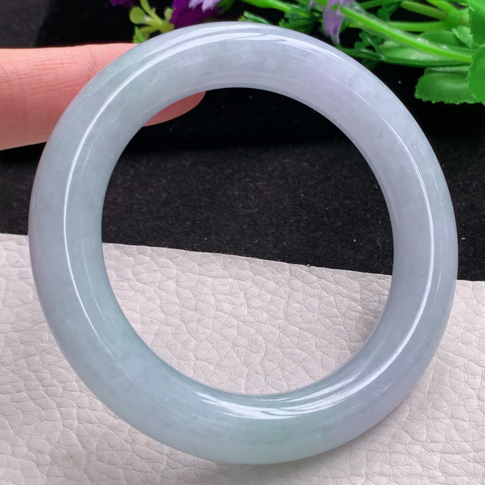 z自然光57*12.2胖圆镯 缅甸翡翠a货玉手镯紫罗兰高雅圆条大气玉手环