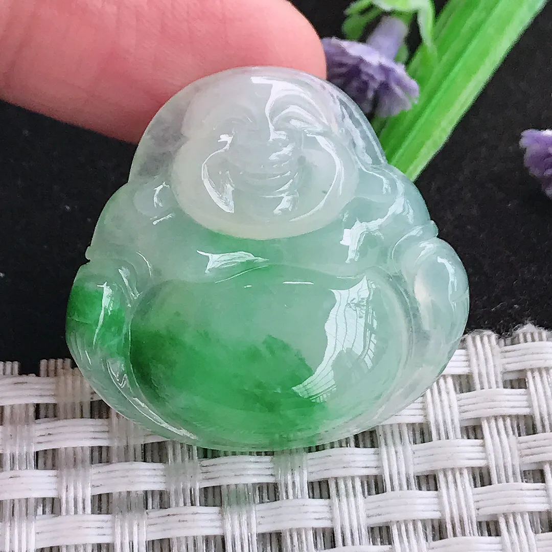 天然a货翡翠29.8/31.5/6.8老坑精美冰胶飘阳绿佛公吊坠翡翠玉佛挂件