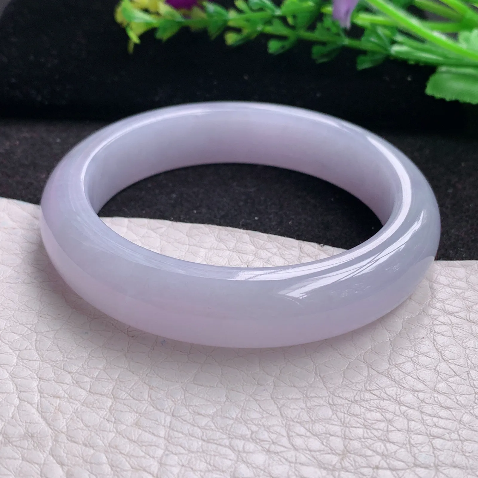 js自然光53.8*12.6*8.8平安镯 缅甸翡翠a货玉手镯紫罗兰高雅宽边玉手环