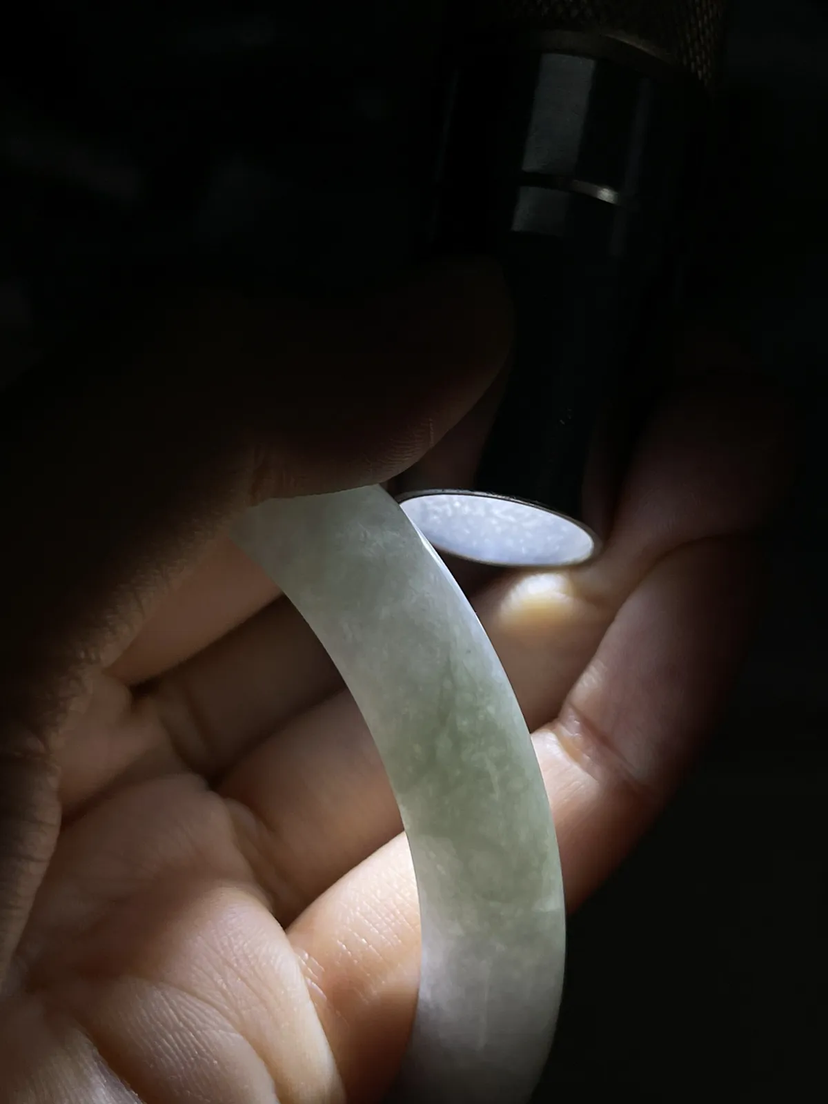 正圈54.7圈口，翡翠糯化种春带彩手镯