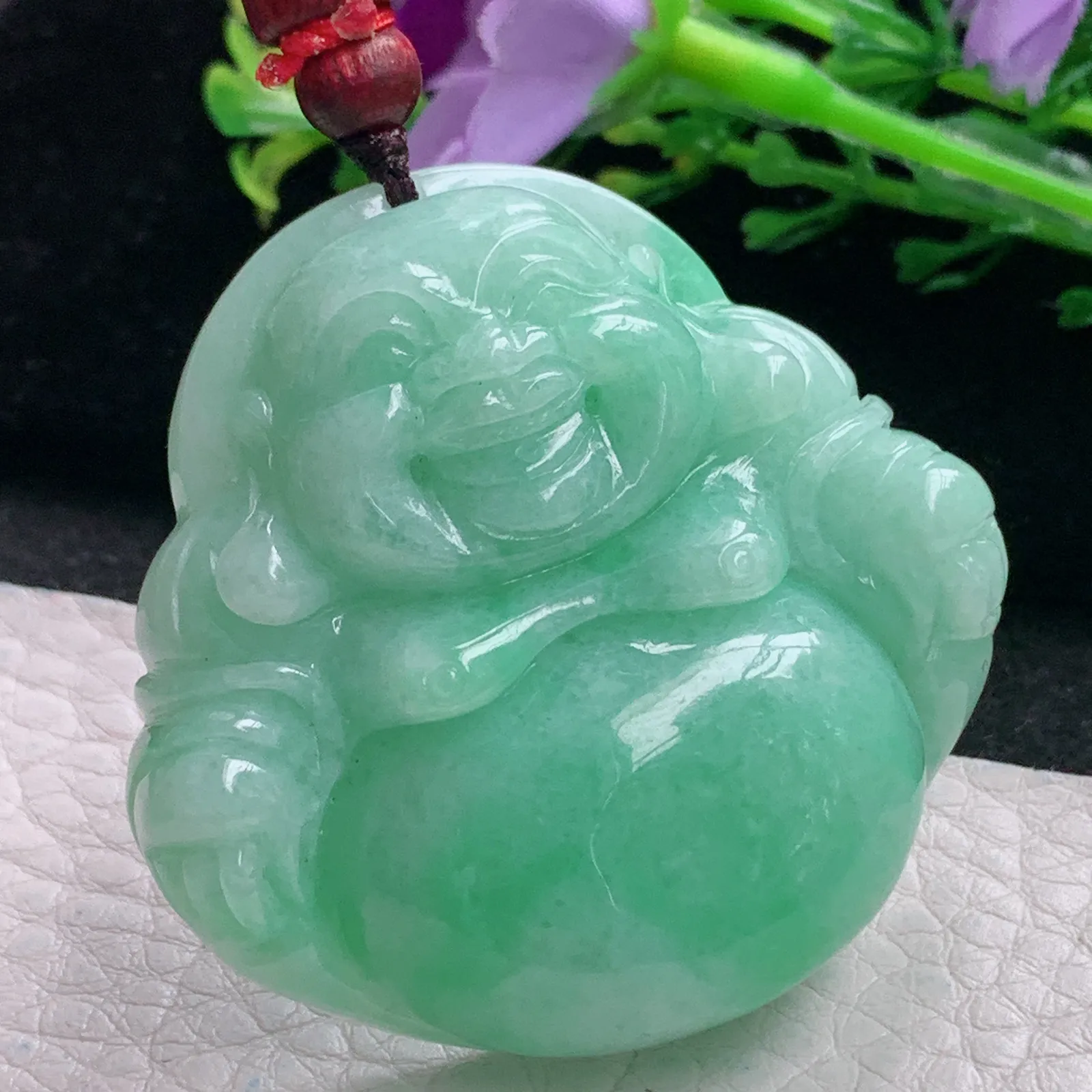 zen自然光45*46.3*13.2天然缅甸翡翠满绿大佛公 弥勒佛玉吊坠 毛衣坠
