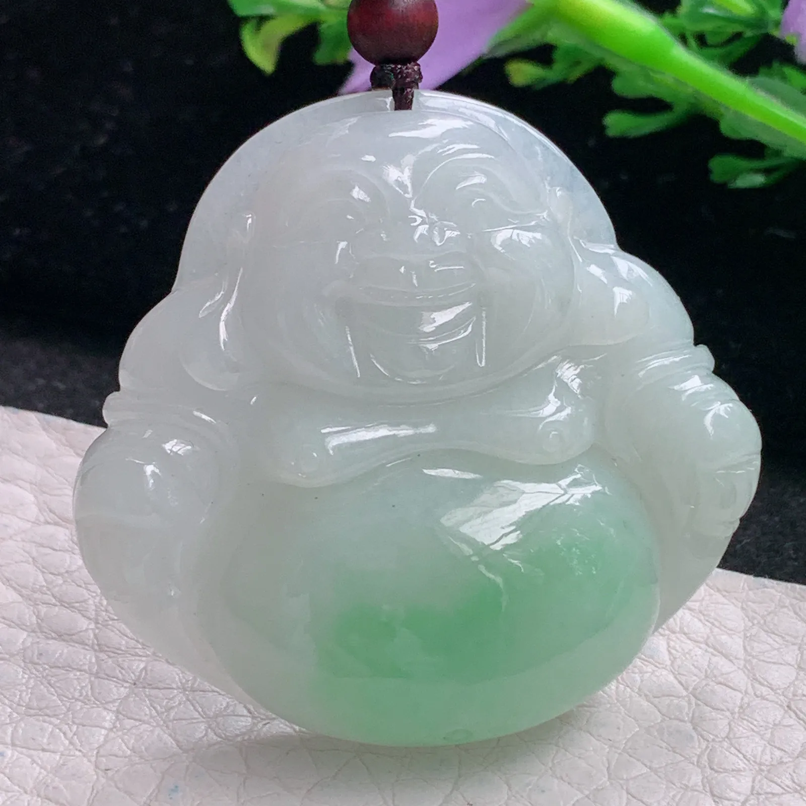 zen自然光44*47*11天然缅甸翡翠飘绿佛公 弥勒佛玉吊坠 玉挂件