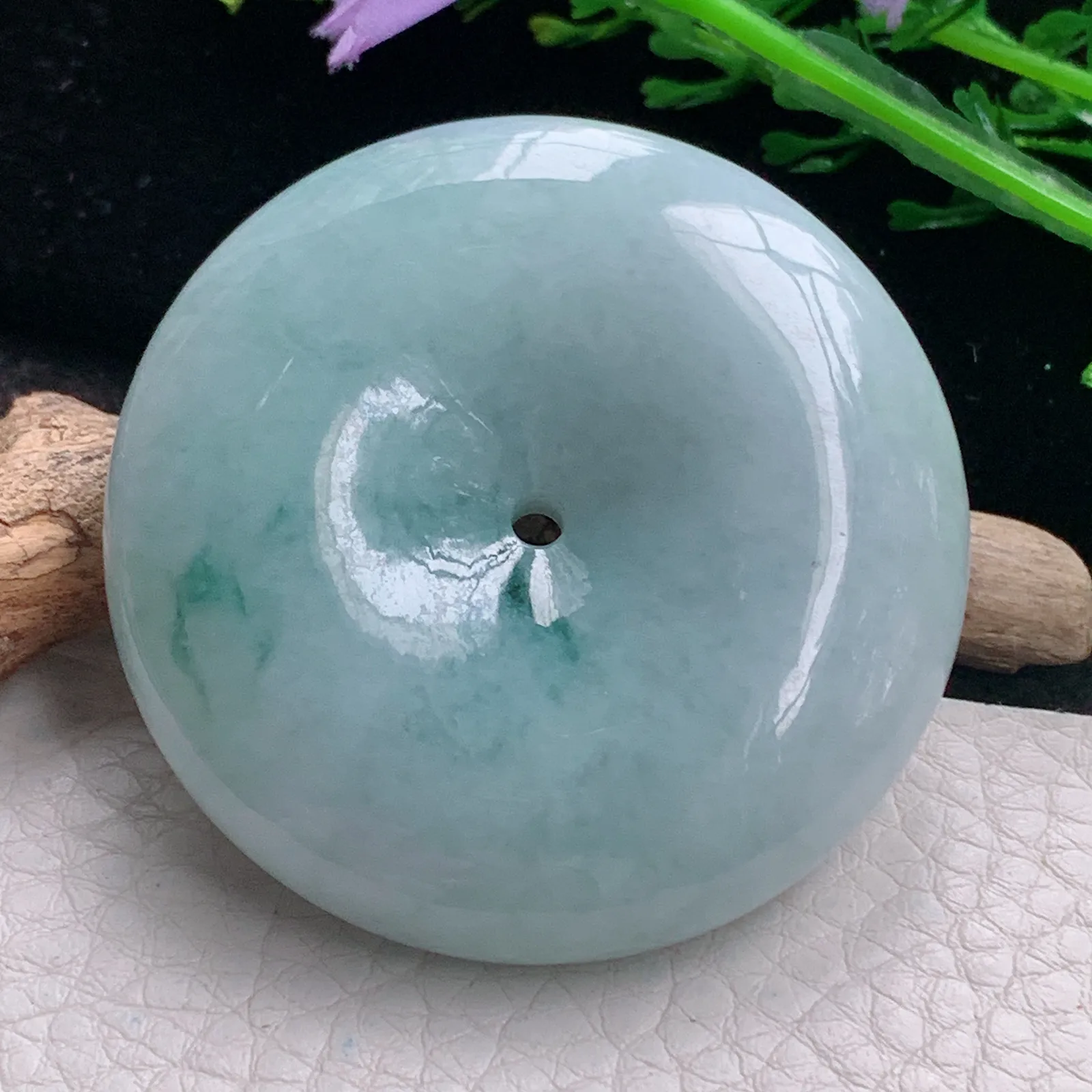 zen自然光51*13.6天然缅甸翡翠飘花饱满大平安扣 玉扣玉吊坠 玉挂件