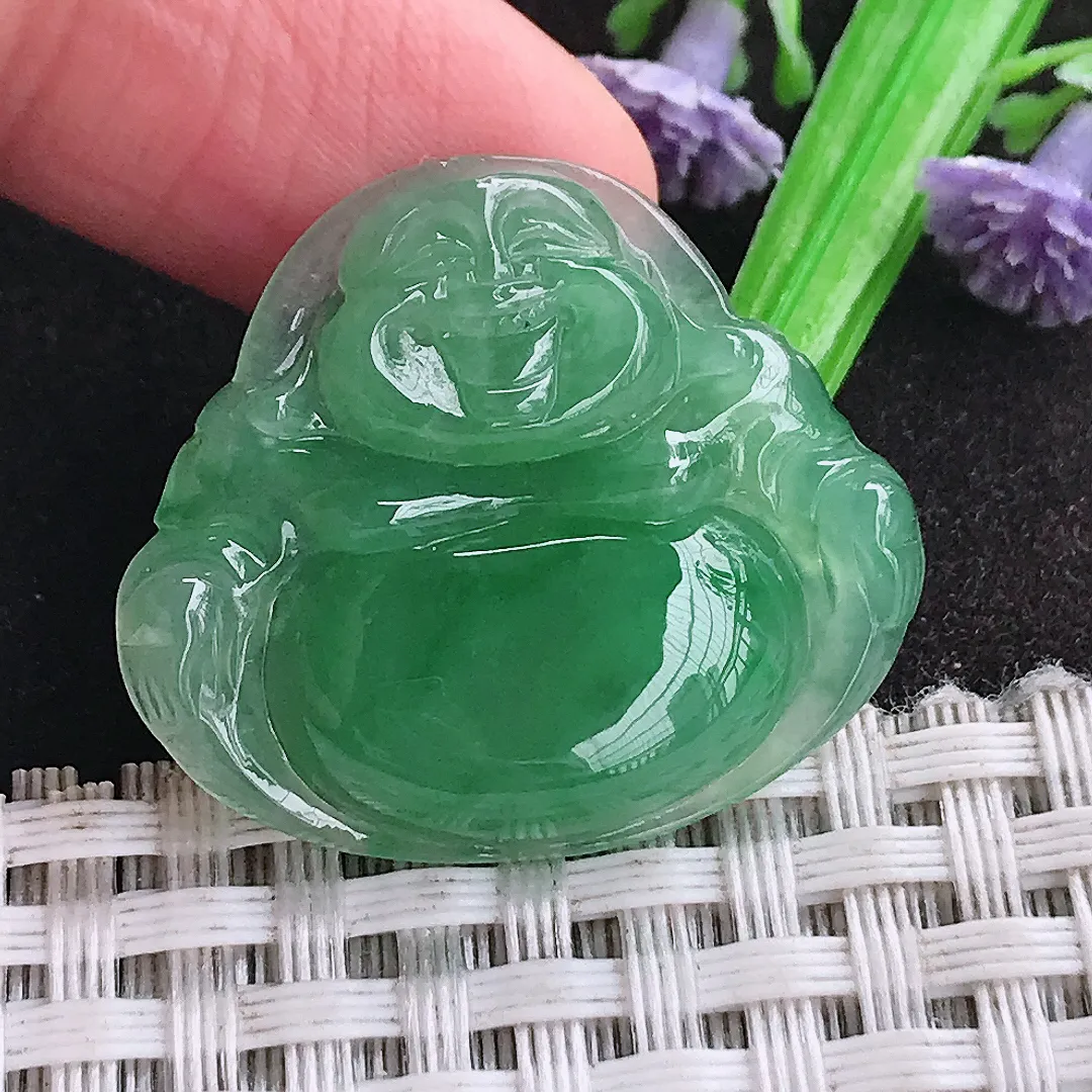 天然a货翡翠26.4/30.3/5.2老坑冰胶果冻甜绿满绿佛公吊坠翡翠玉挂件