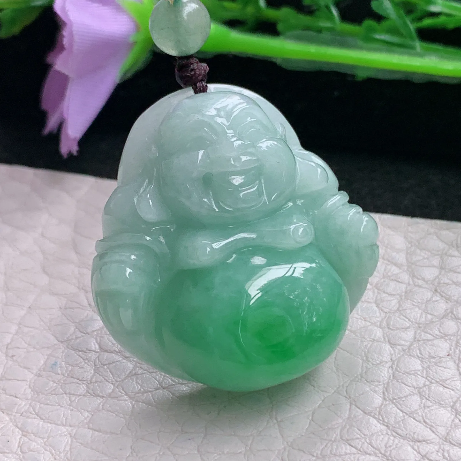 zen自然光31.8*30.2*11.8天然缅甸翡翠辣绿佛公 弥勒佛玉吊坠 玉挂件