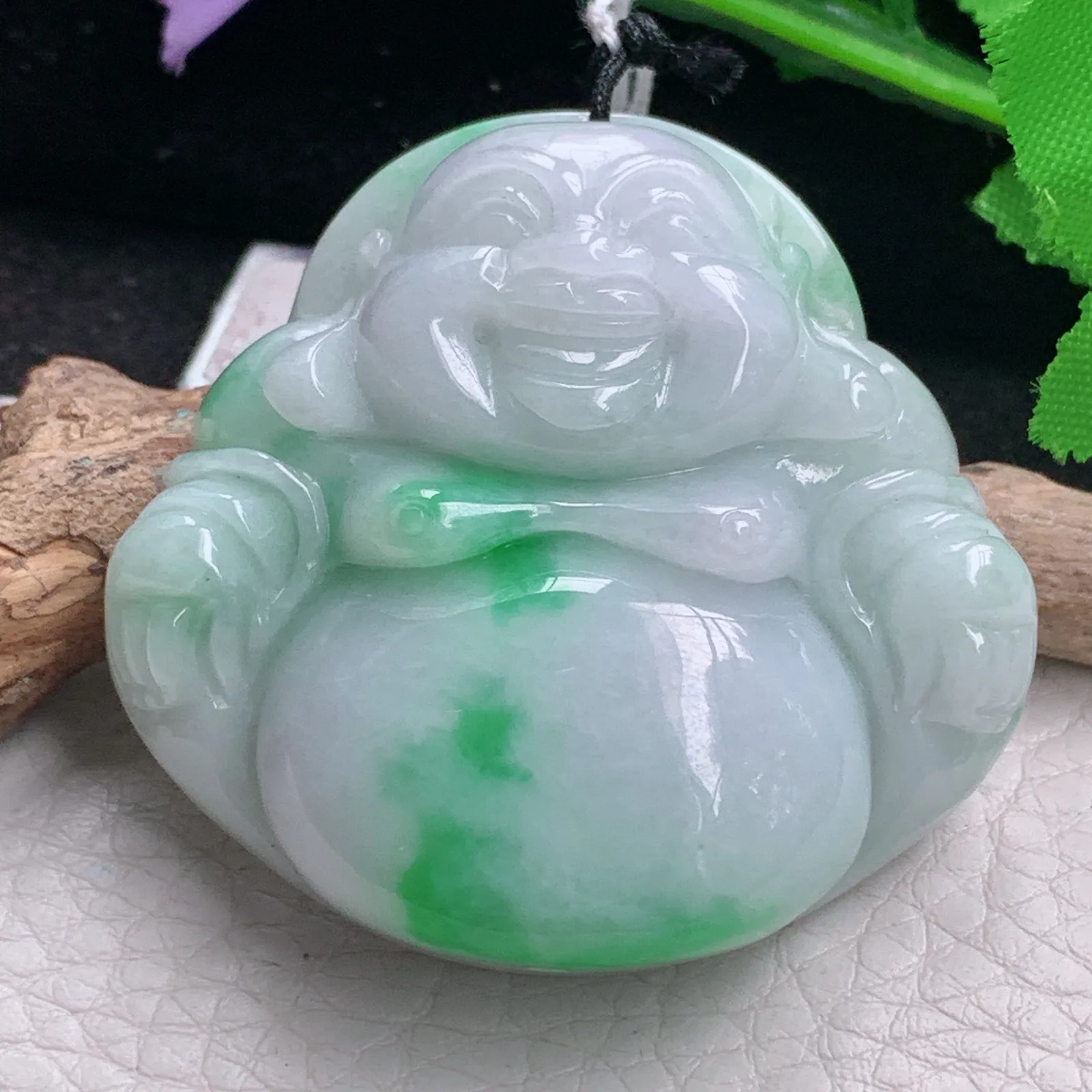 zen自然光47.5*49*13.9天然缅甸翡翠飘阳绿大佛公 弥勒佛玉吊坠 玉挂件