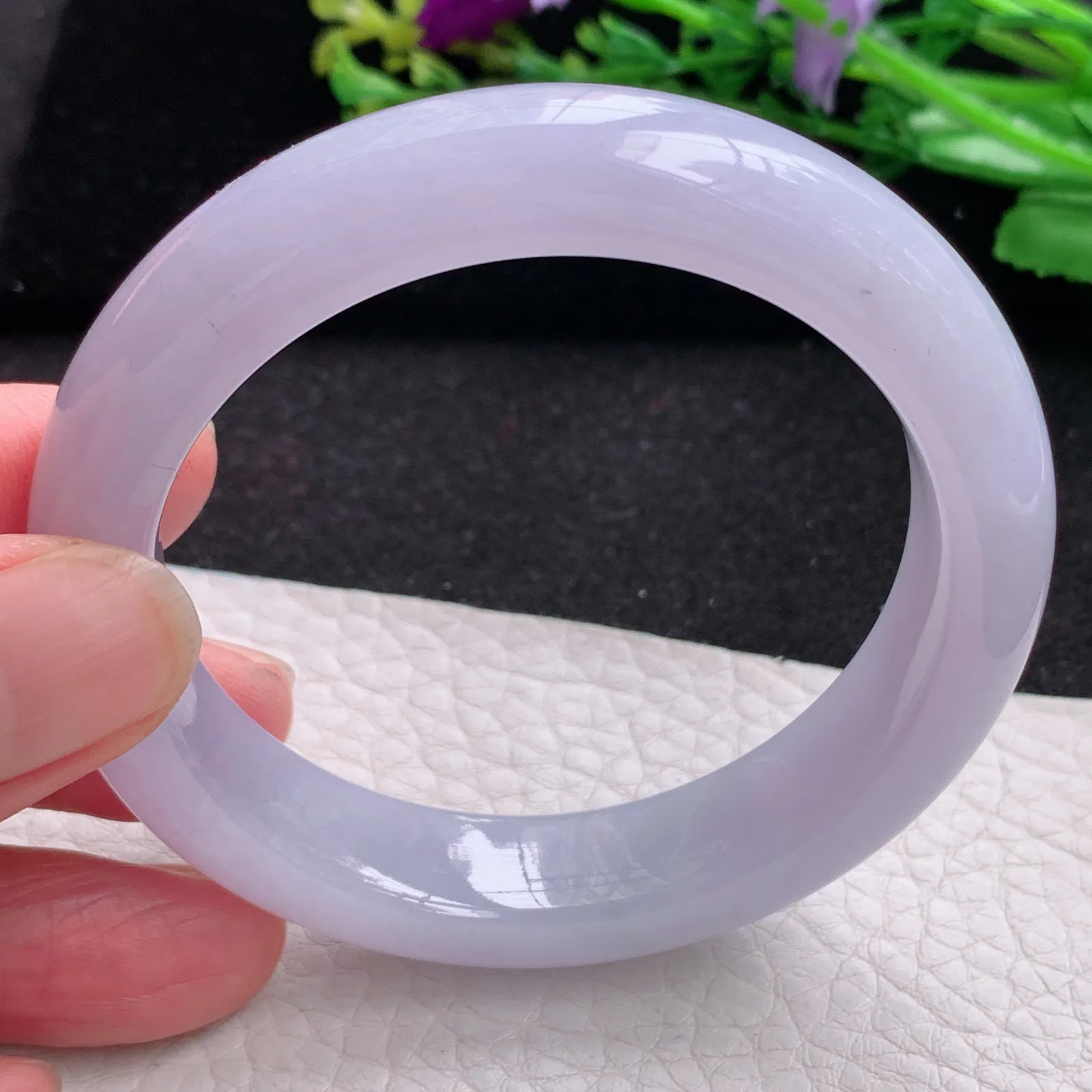 js自然光53.8*12.6*8.8平安镯 缅甸翡翠a货玉手镯紫罗兰高雅宽边玉手环