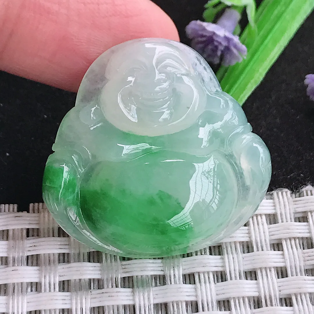 天然a货翡翠29.8/31.5/6.8老坑精美冰胶飘阳绿佛公吊坠翡翠玉佛挂件