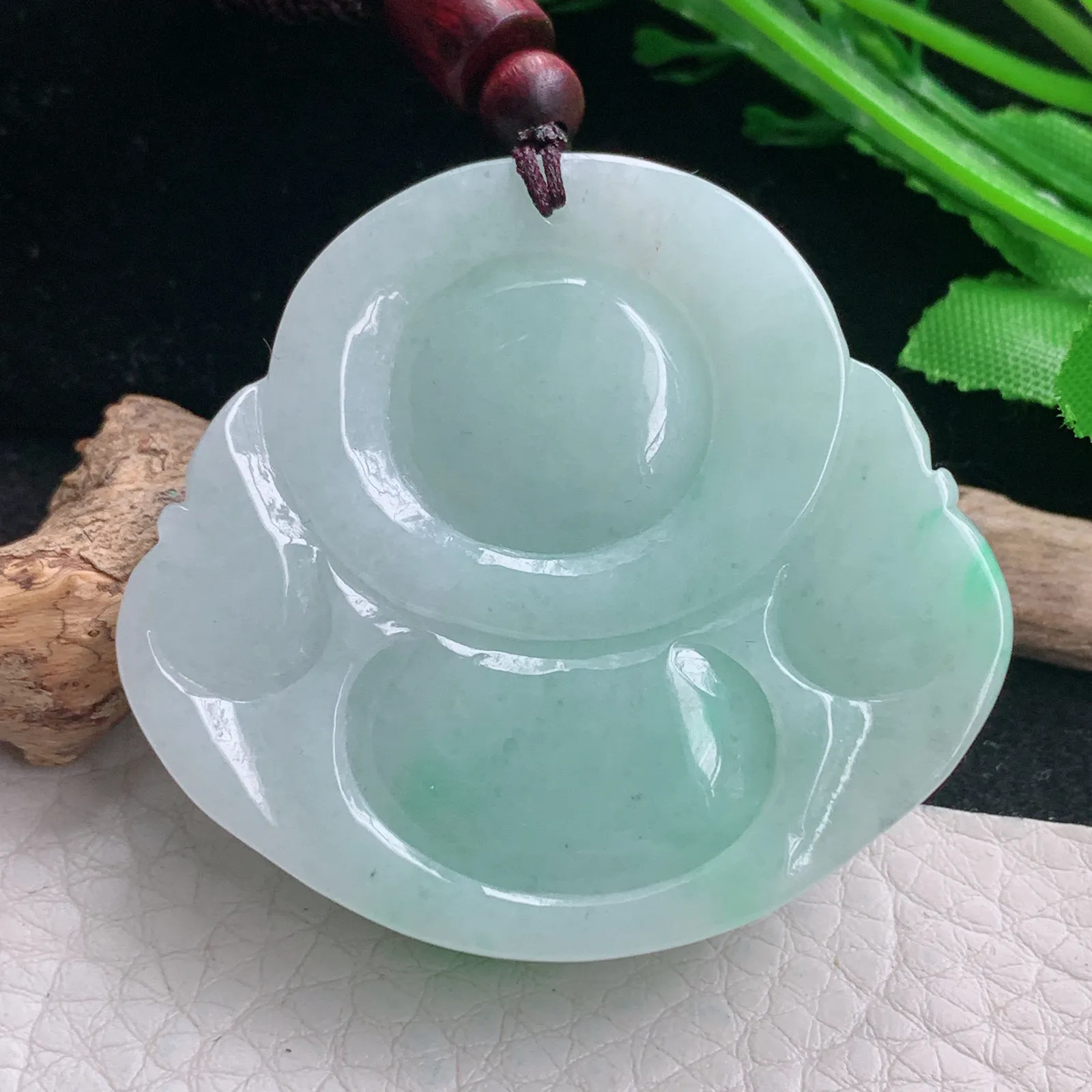 zen自然光45.8*50*13天然缅甸翡翠飘绿大佛公 开心佛玉吊坠 玉挂件