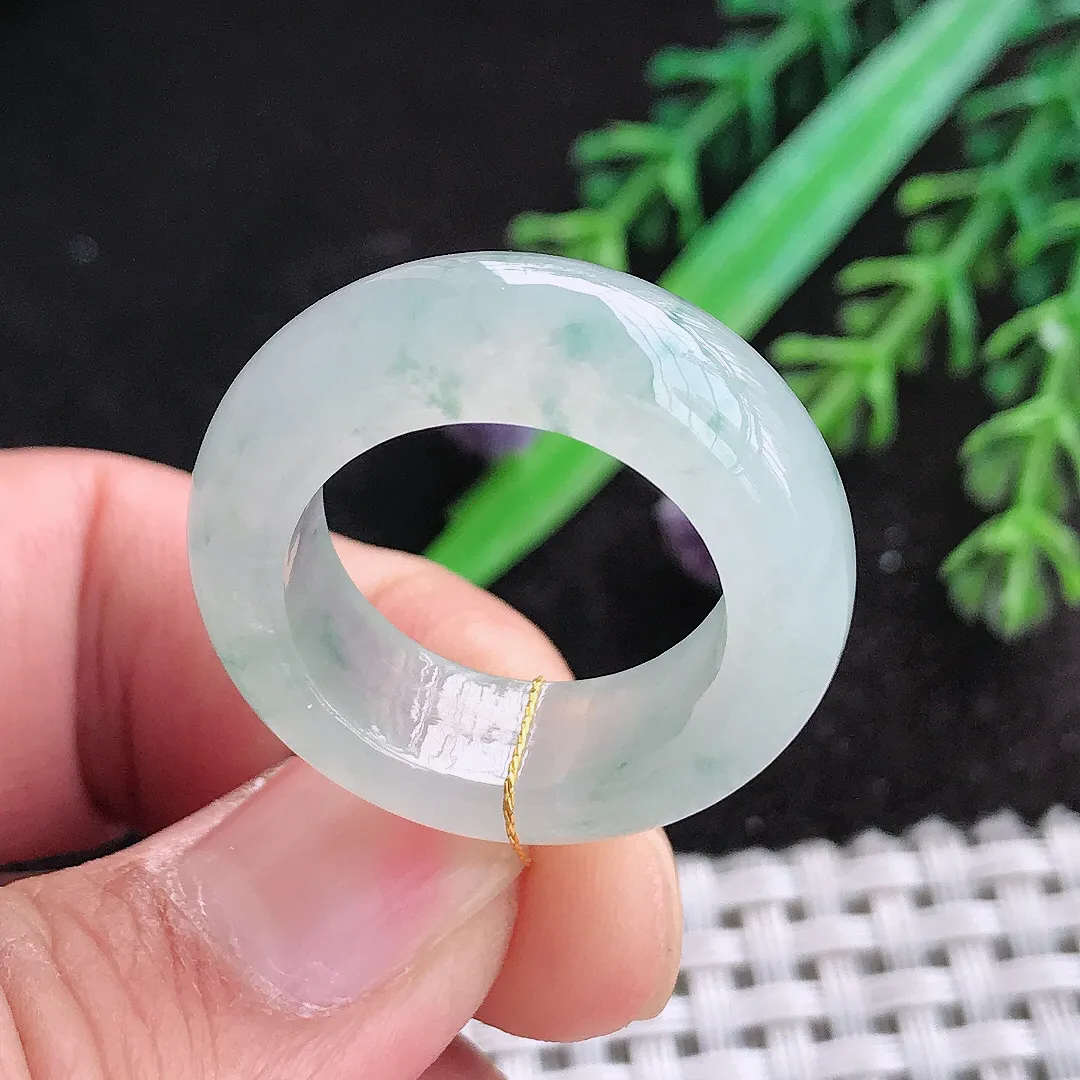 天然a货翡翠18.3/8.3/5.2老坑冰透起胶飘花指环戒指翡翠玉扳指