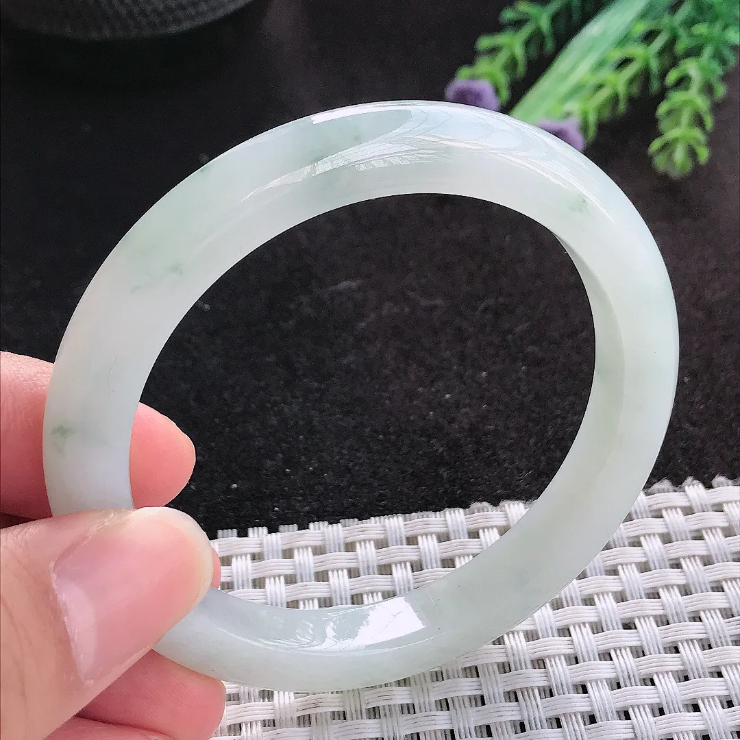 天然A货翡翠55/8.9/8.3老坑冰润起胶飘花手镯宽边玉手镯