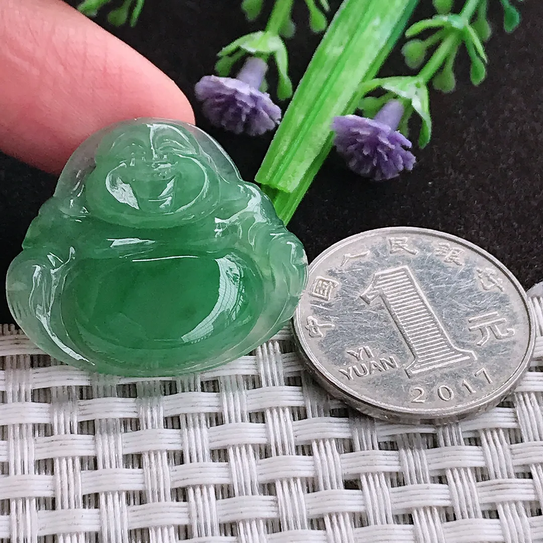 天然a货翡翠26.4/30.3/5.2老坑冰胶果冻甜绿满绿佛公吊坠翡翠玉挂件