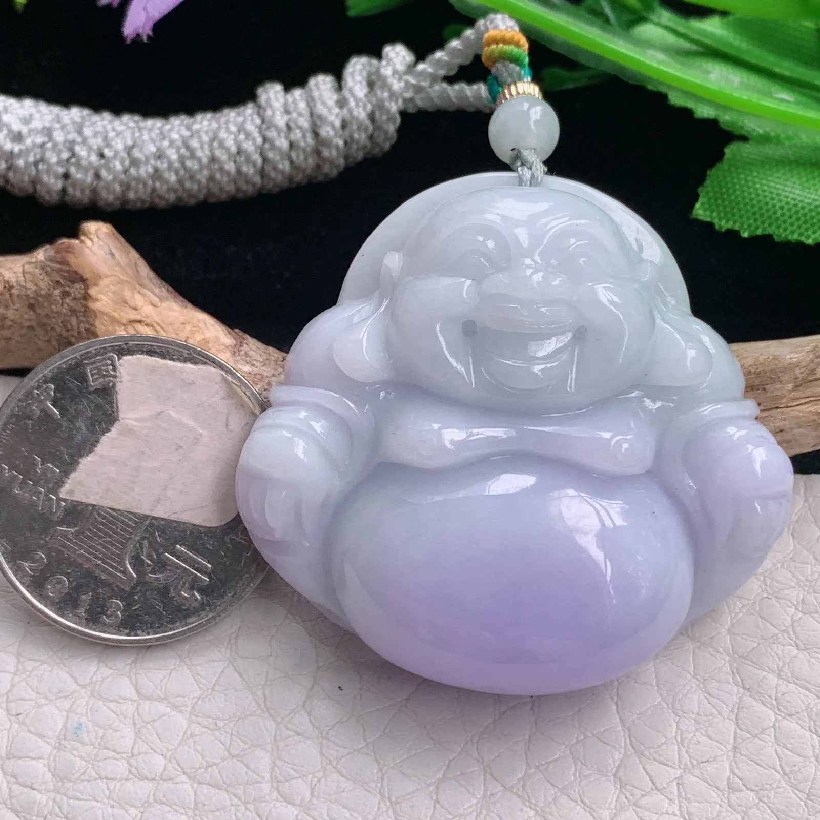 zen自然光40.3*43.5*12天然缅甸翡翠紫罗兰饱满佛公 开心佛玉吊坠 玉挂件