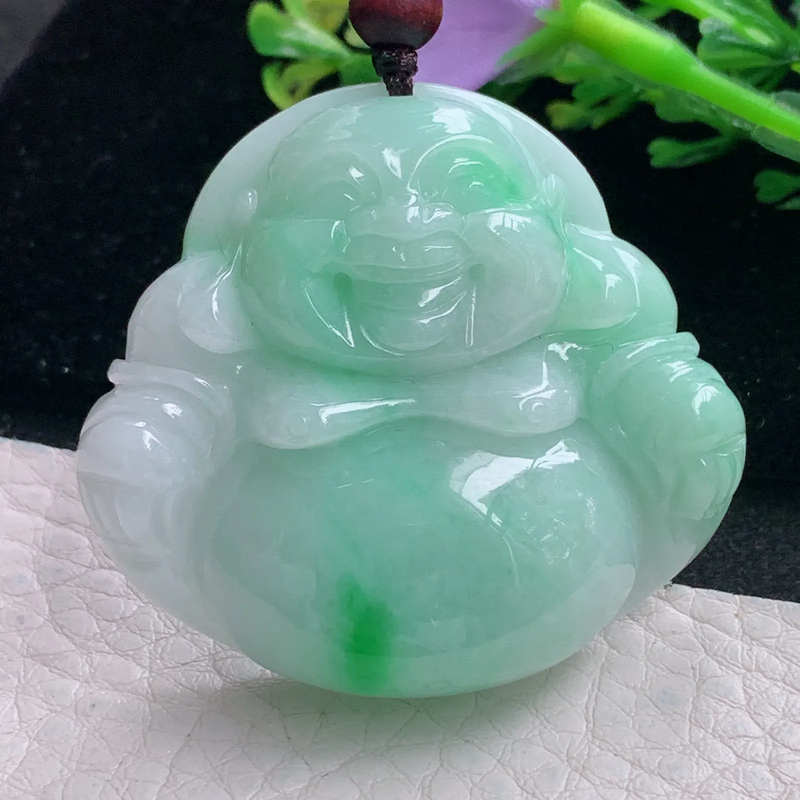 zen自然光41.5*45.6*12.5天然缅甸翡翠飘绿佛公 弥勒佛玉吊坠 玉挂件