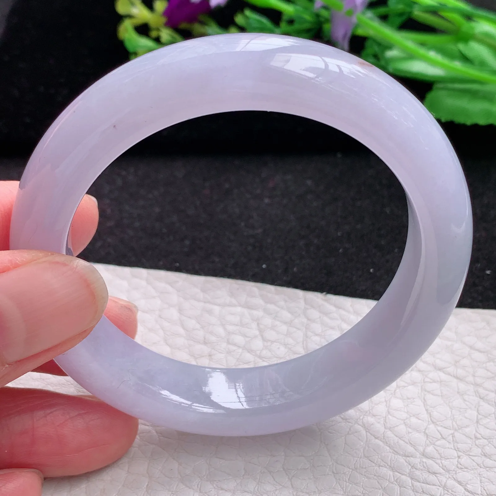 js自然光53.8*12.6*8.8平安镯 缅甸翡翠a货玉手镯紫罗兰高雅宽边玉手环