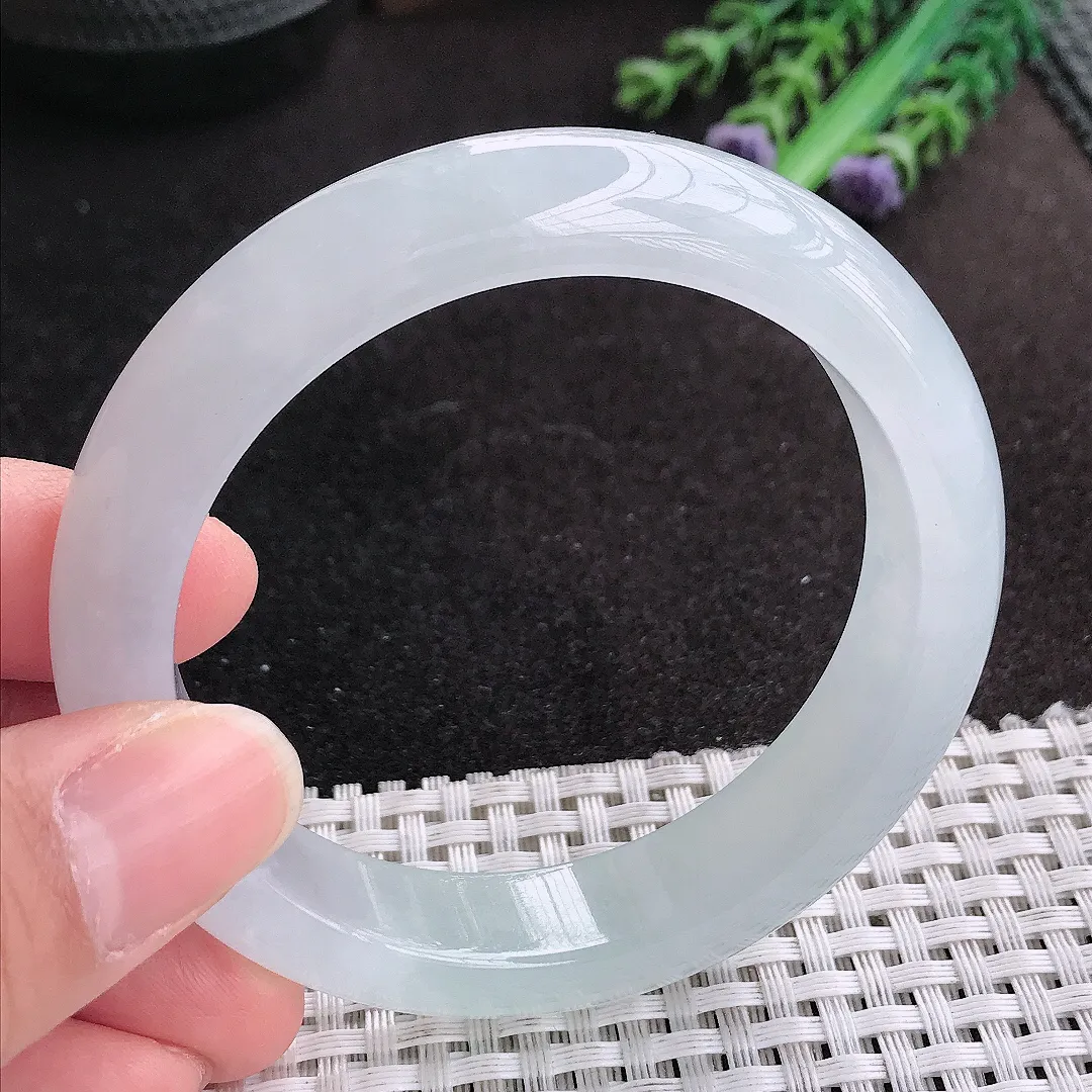 天然A货翡翠56/12.9/8.6老坑冰透果冻胶冰晴手镯宽边玉手镯