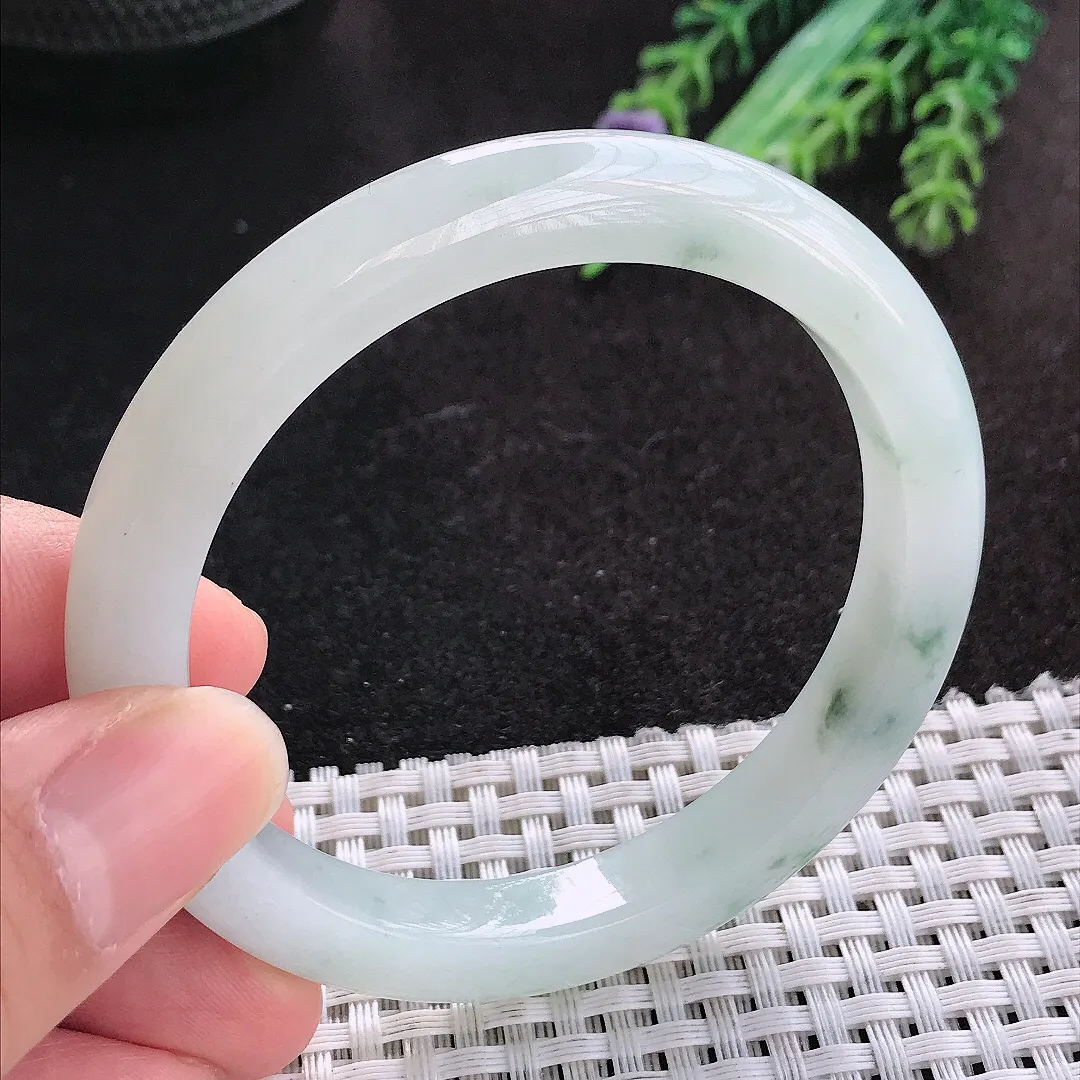 天然A货翡翠55/8.9/8.3老坑冰润起胶飘花手镯宽边玉手镯