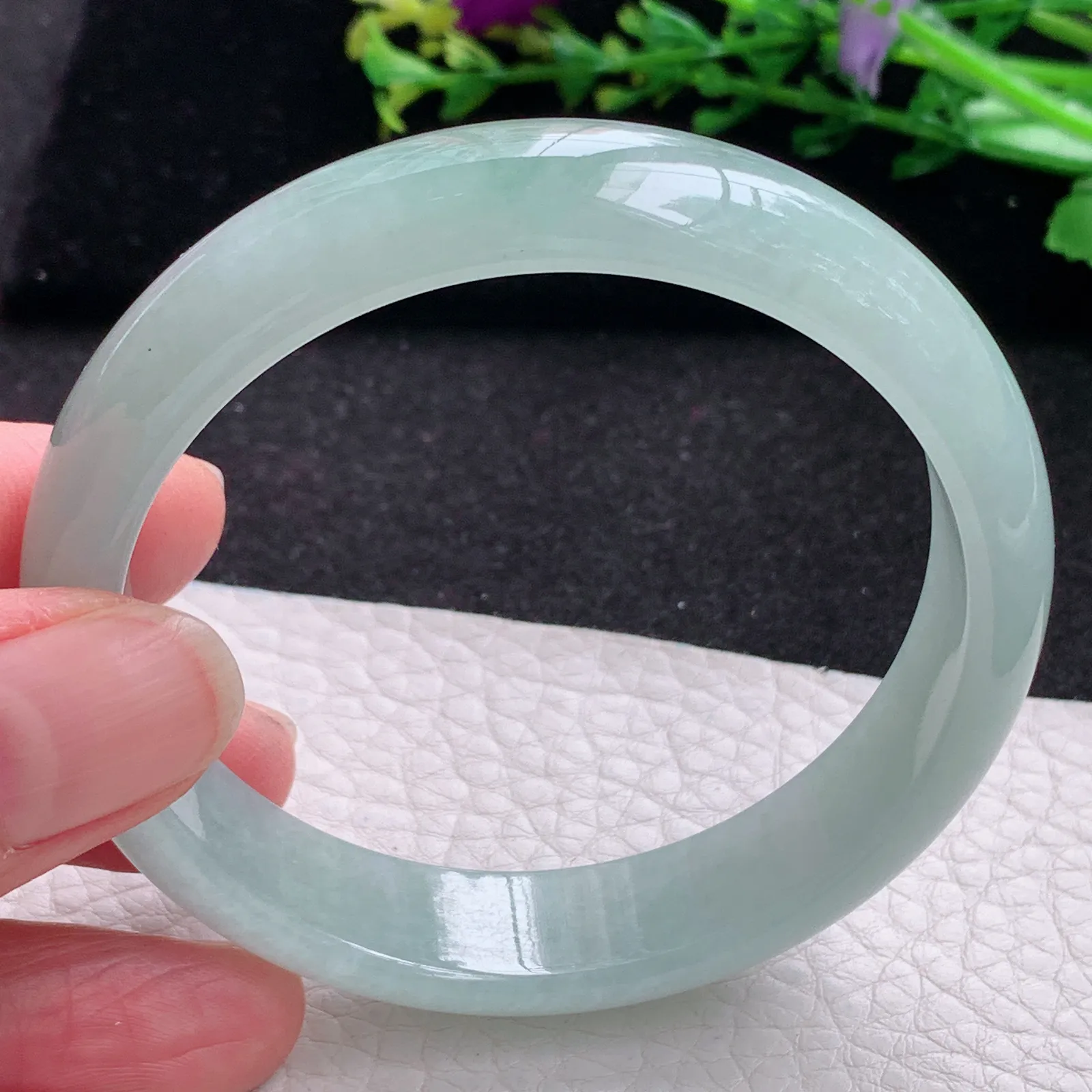 js自然光57*13.2*7平安镯 缅甸翡翠a货玉手镯晴美胶感宽边玉手环