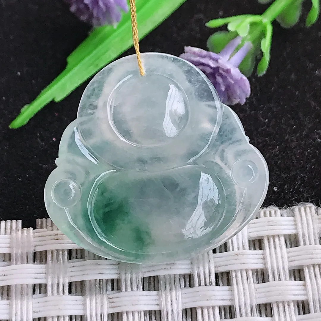 天然a货翡翠23.8/25.2/5.4老坑冰种果冻冰飘花佛公吊坠翡翠玉挂件
