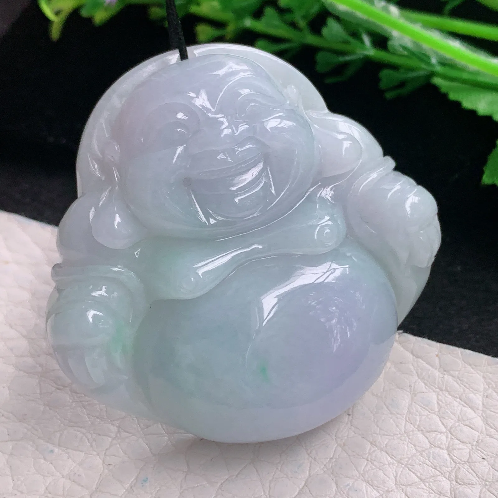 zen自然光46.2*49*12.6天然缅甸翡翠春带彩大佛公 开心佛玉吊坠 玉挂件