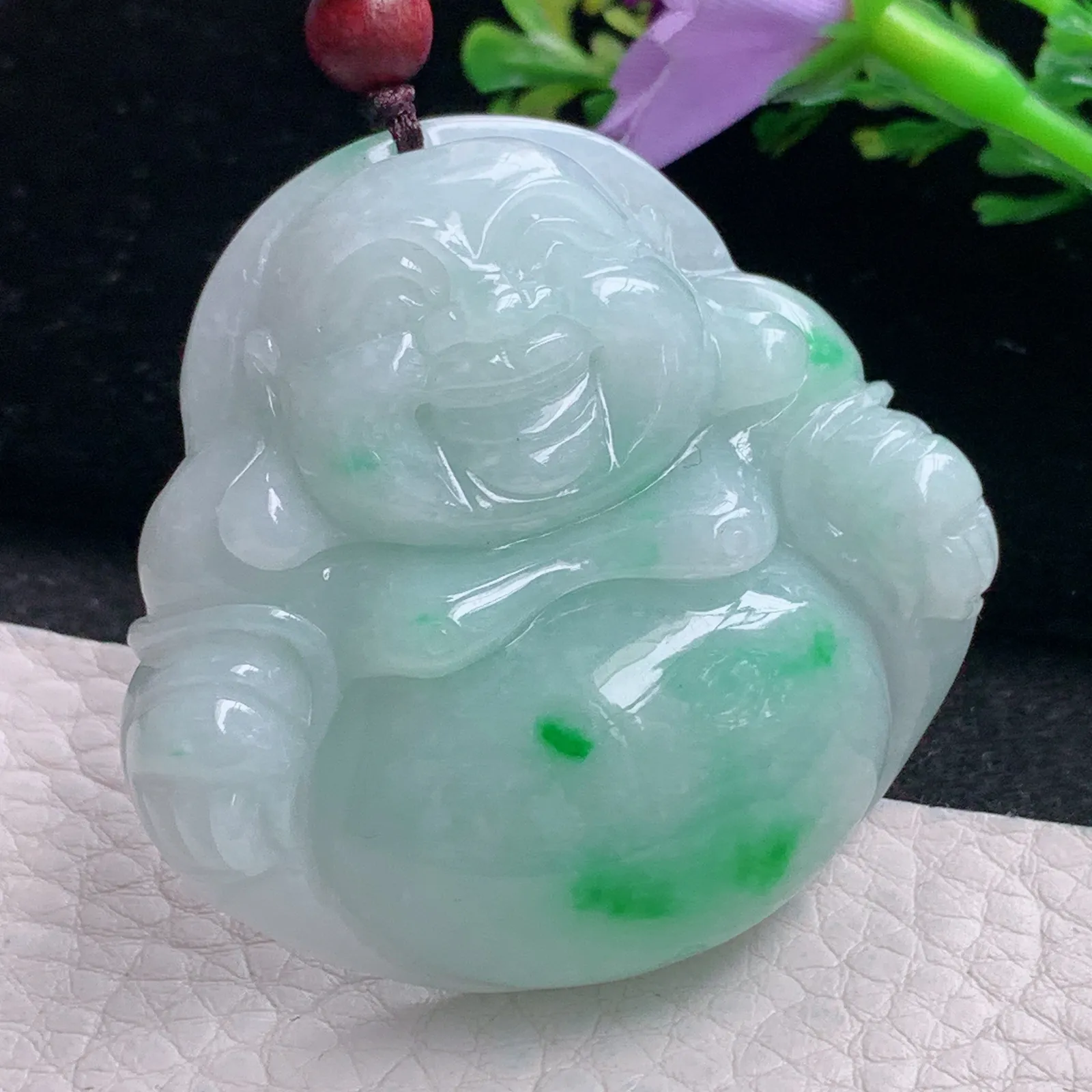 zen自然光46.5*48.3*12.3天然缅甸翡翠飘阳绿大佛公 开心佛玉吊坠 玉挂件