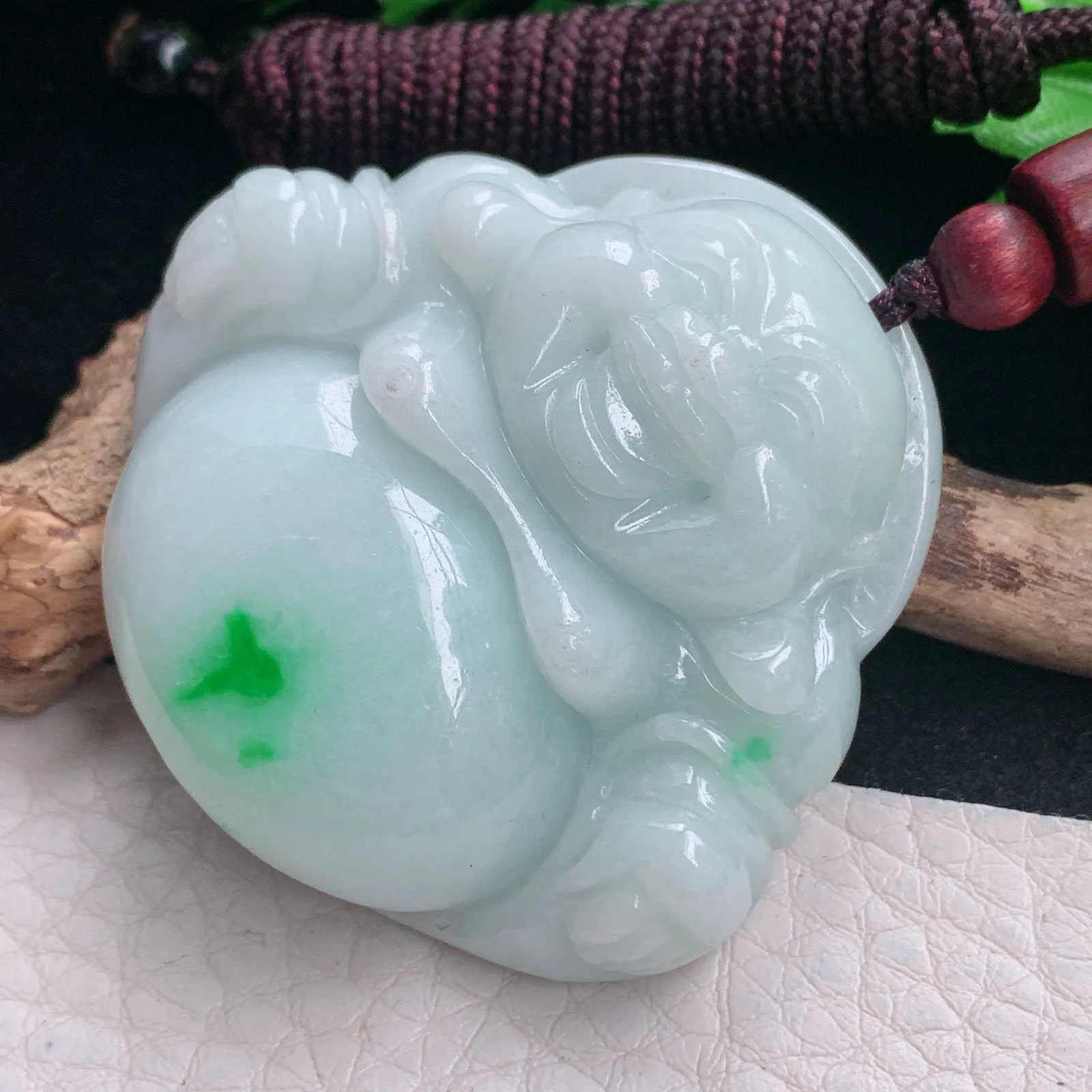 zen自然光42*46*12.6天然缅甸翡翠飘阳绿大佛公 开心佛玉吊坠 玉挂件