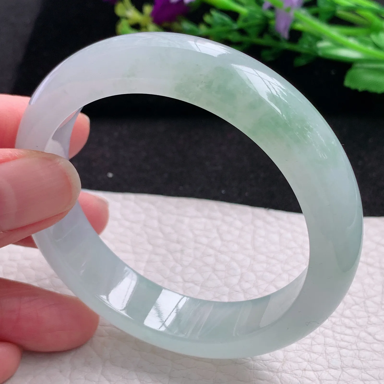 js自然光56*13.8*8.3平安镯 缅甸翡翠a货玉手镯冰胶感宽边玉手环