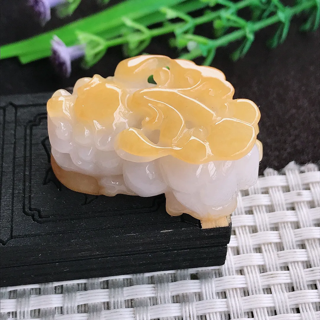 天然a货翡翠38/22/16.8老坑精美浓艳黄翡貔貅吊坠翡翠玉挂件