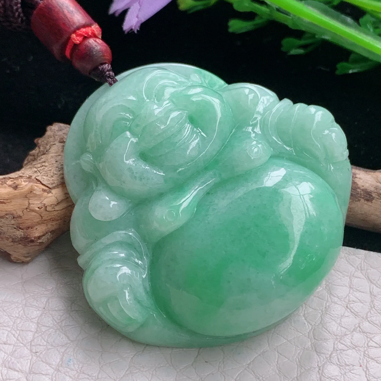 zen自然光45*46.3*13.2天然缅甸翡翠满绿大佛公 弥勒佛玉吊坠 毛衣坠