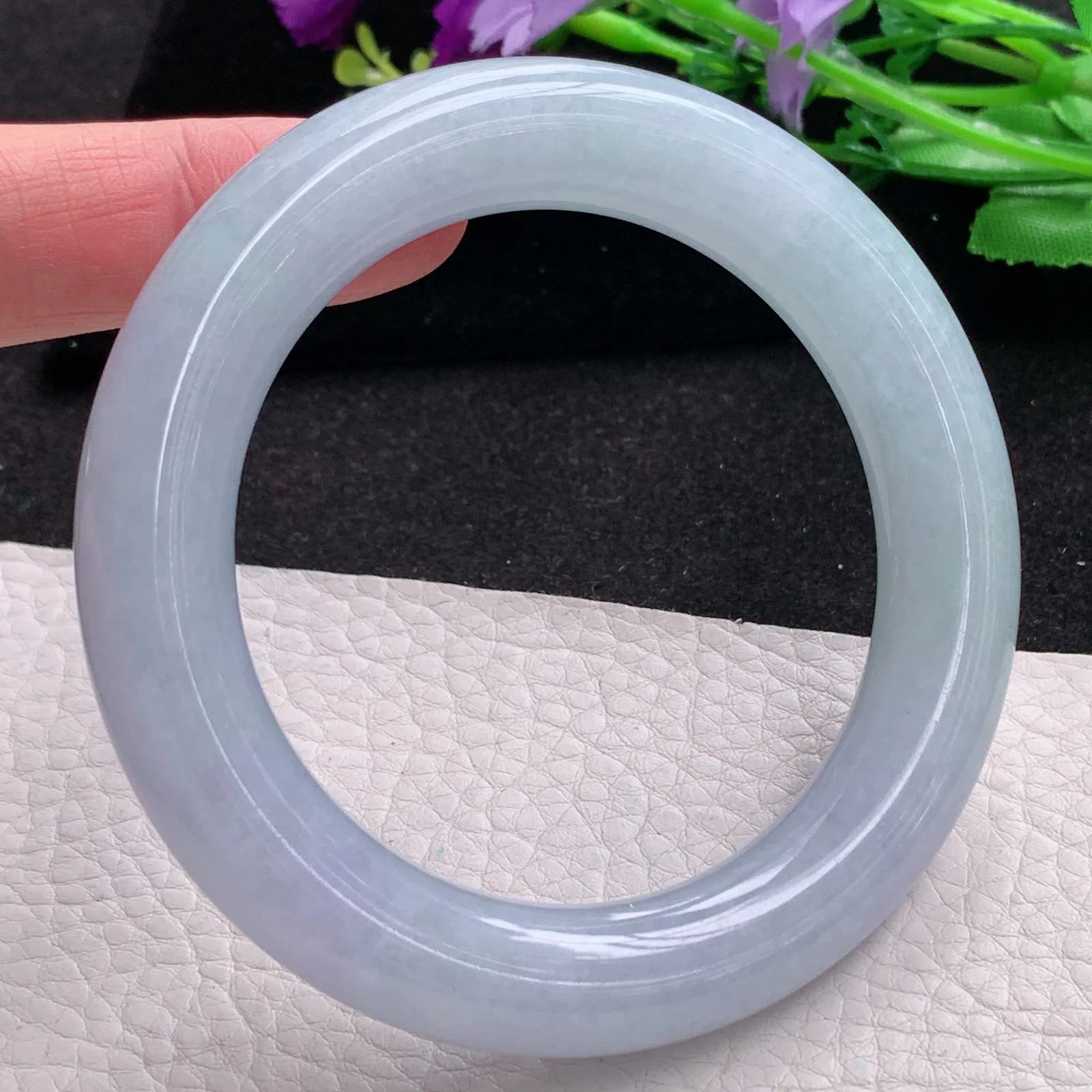 z自然光57*12.2胖圆镯 缅甸翡翠a货玉手镯紫罗兰高雅圆条大气玉手环