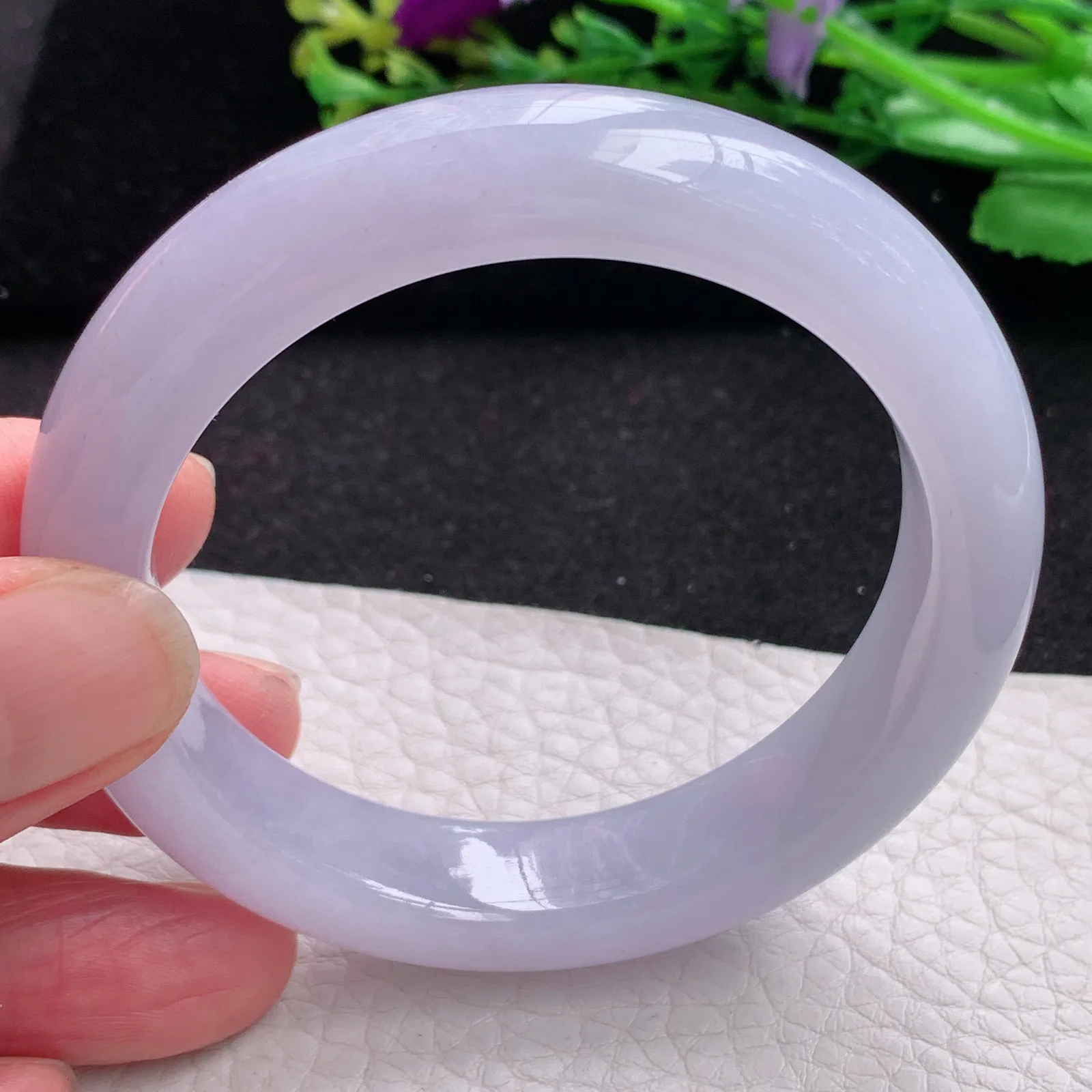 js自然光53.8*12.6*8.8平安镯 缅甸翡翠a货玉手镯紫罗兰高雅宽边玉手环