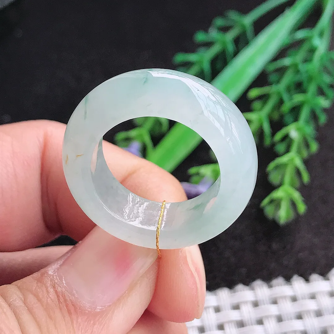 天然a货翡翠18.3/8.3/5.2老坑冰透起胶飘花指环戒指翡翠玉扳指