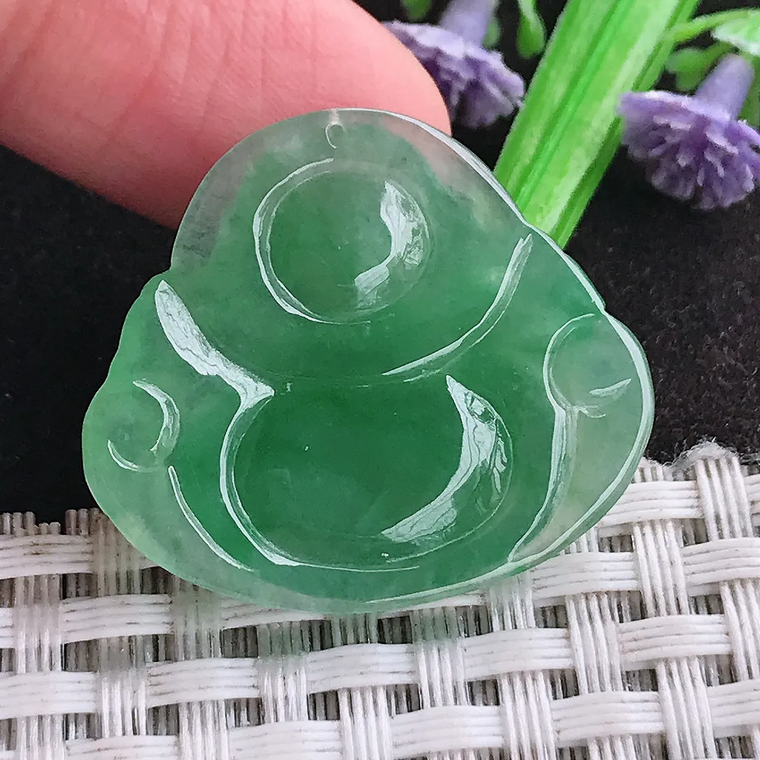 天然a货翡翠26.4/30.3/5.2老坑冰胶果冻甜绿满绿佛公吊坠翡翠玉挂件