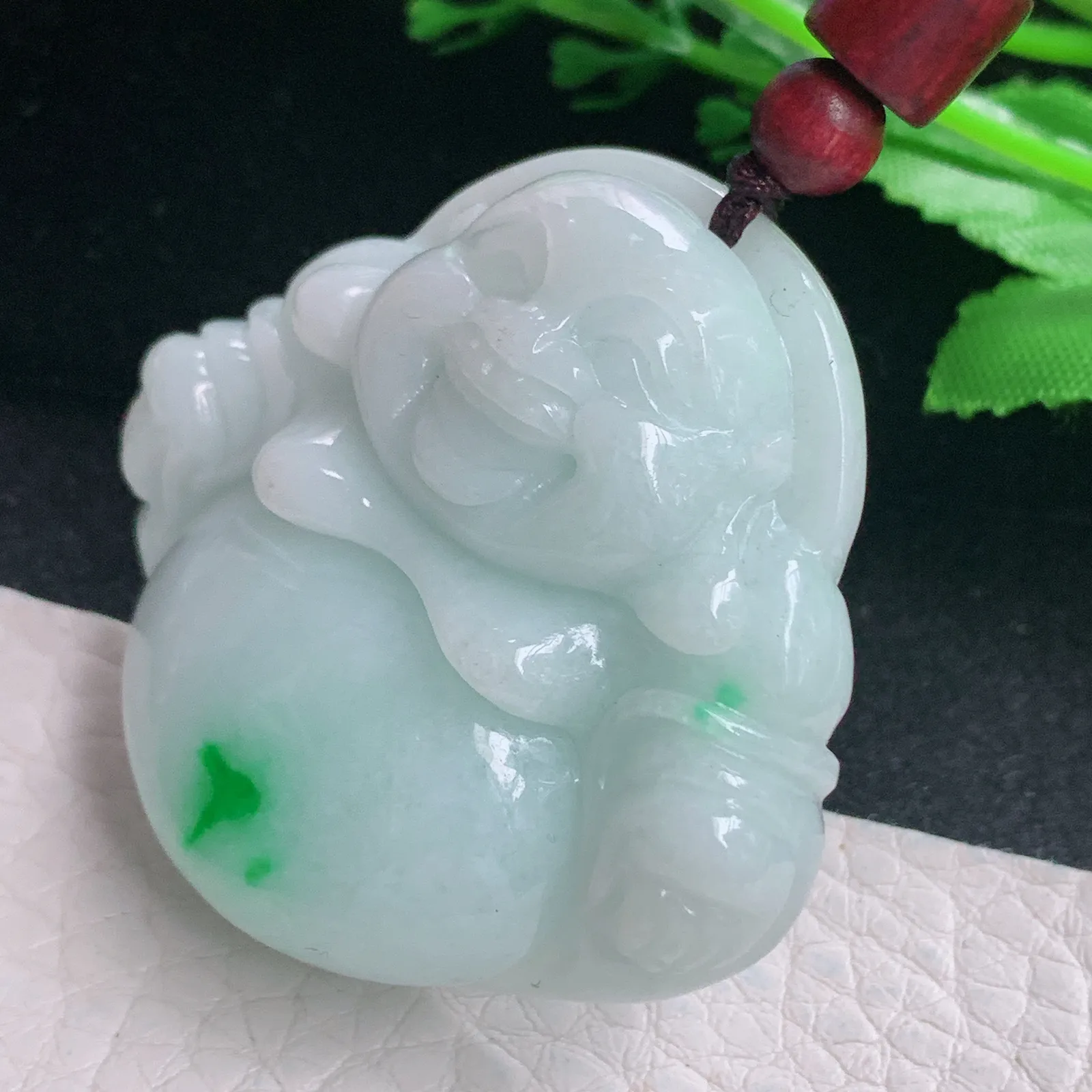 zen自然光42*46*12.6天然缅甸翡翠飘阳绿大佛公 开心佛玉吊坠 玉挂件