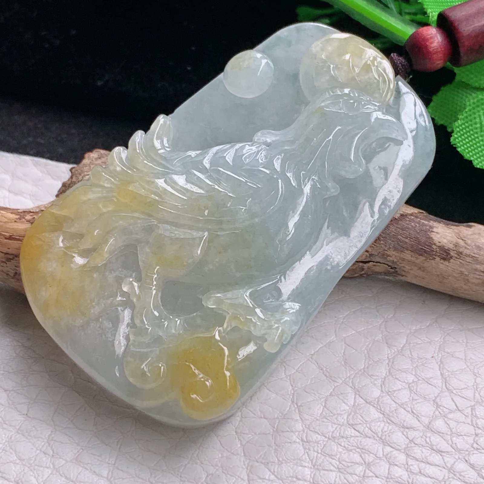 zen自然光55.5*36.5*10.8天然缅甸翡翠冰双彩生肖鸡玉吊坠 玉挂件