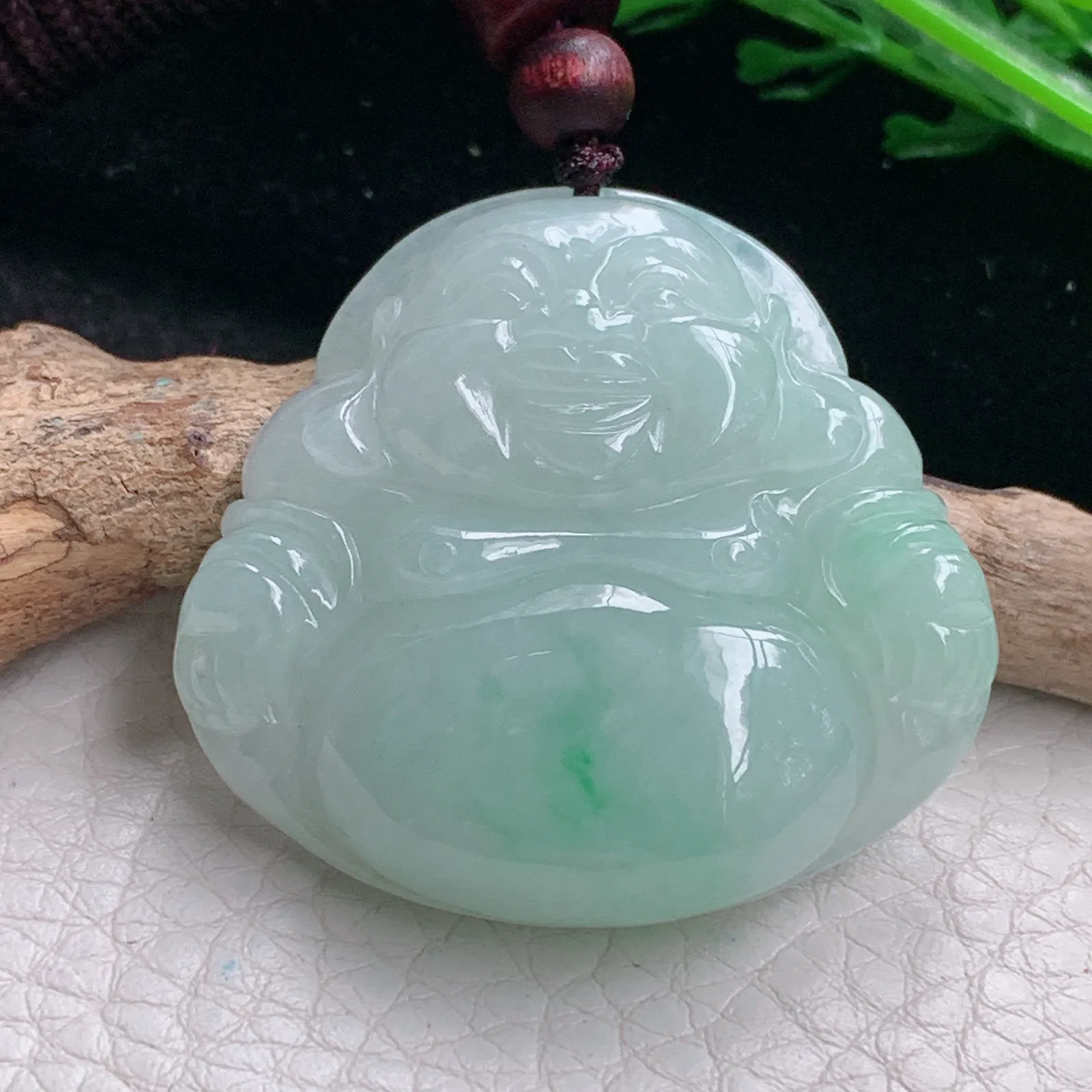 zen自然光37.6*40.5*9.3天然缅甸翡翠飘绿水润佛公 弥勒佛玉吊坠 玉挂件