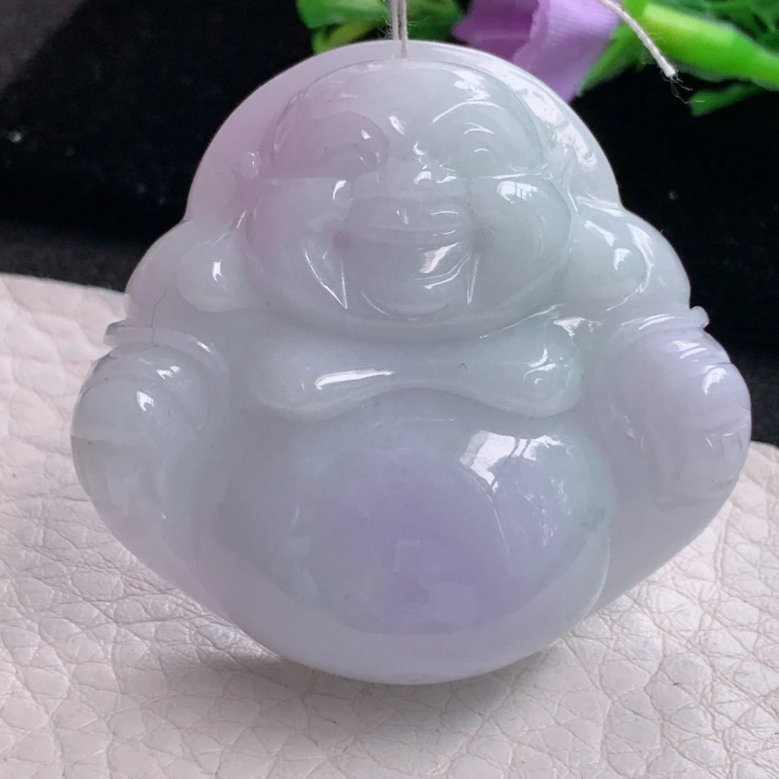 zen自然光43.8*46.6*13.2天然缅甸翡翠春带彩大佛公 弥勒佛玉吊坠 玉挂件