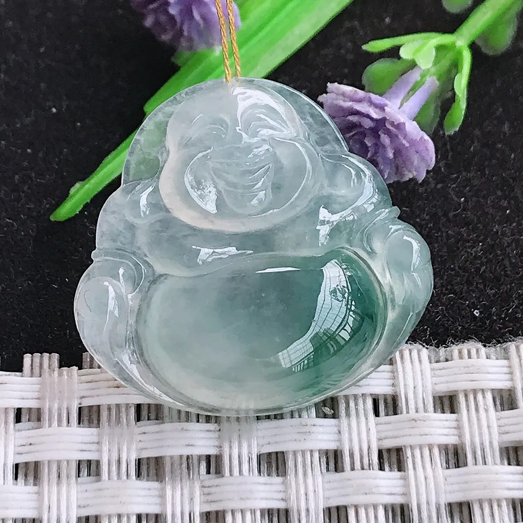 天然a货翡翠23.8/25.2/5.4老坑冰种果冻冰飘花佛公吊坠翡翠玉挂件