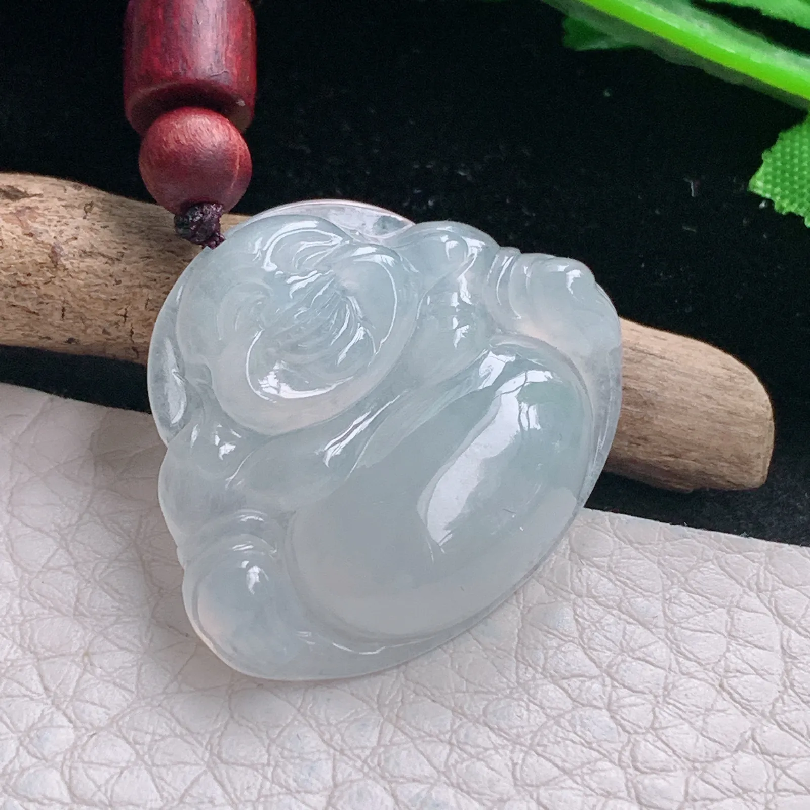 zen自然光27.5*33*6.2天然缅甸翡翠冰润纯美佛公 开心佛玉吊坠 玉挂件