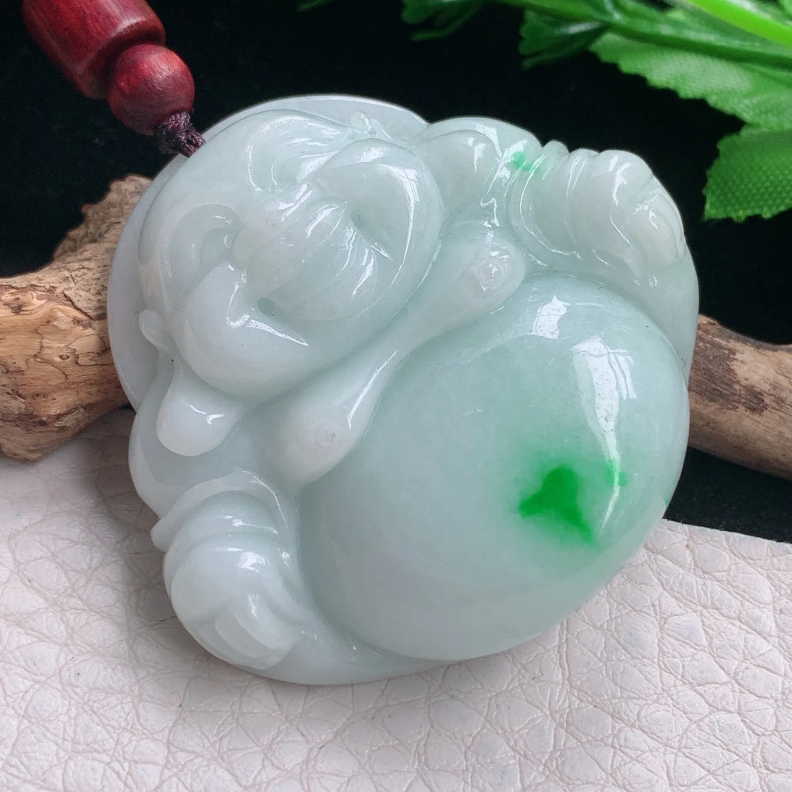 zen自然光42*46*12.6天然缅甸翡翠飘阳绿大佛公 开心佛玉吊坠 玉挂件