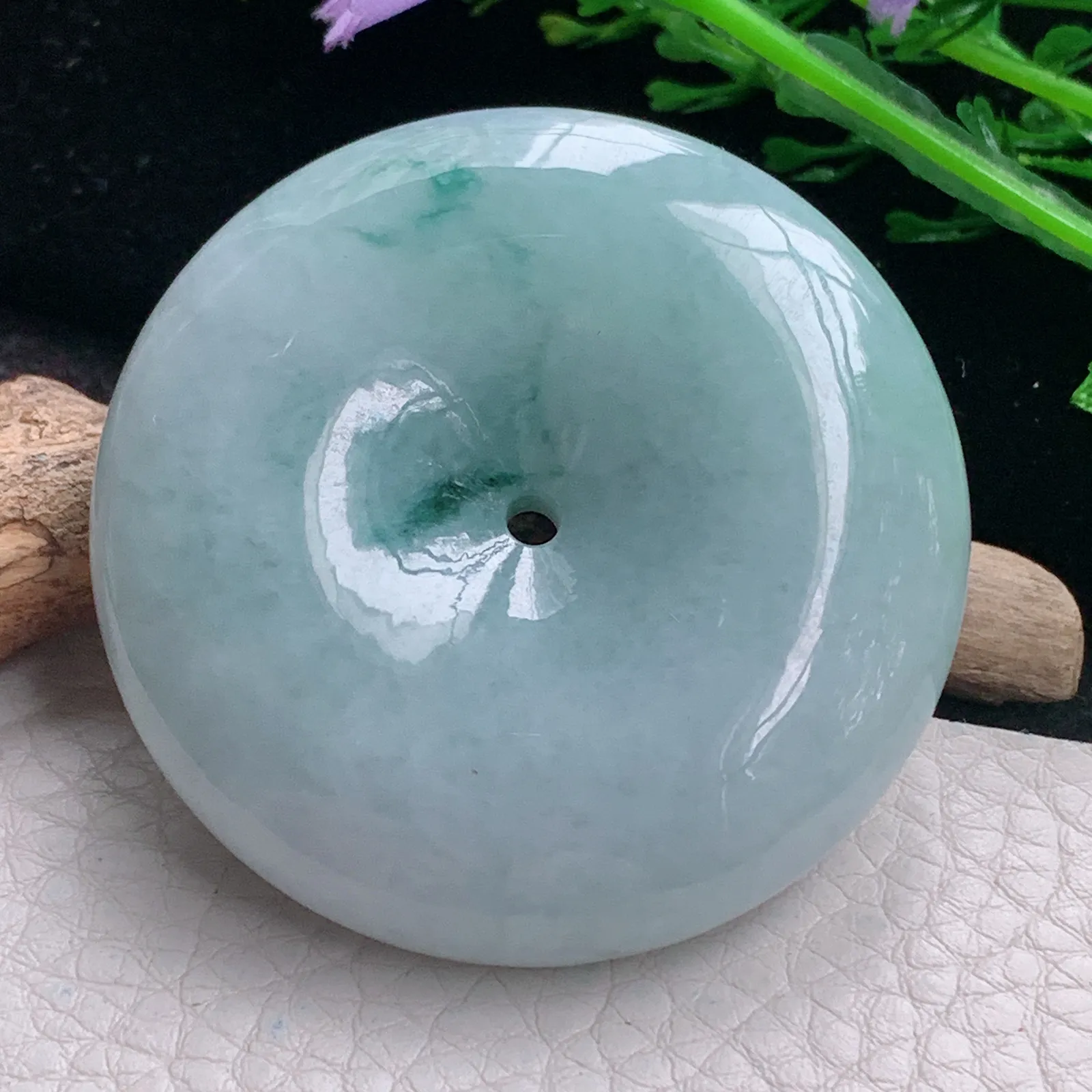 zen自然光51*13.6天然缅甸翡翠飘花饱满大平安扣 玉扣玉吊坠 玉挂件