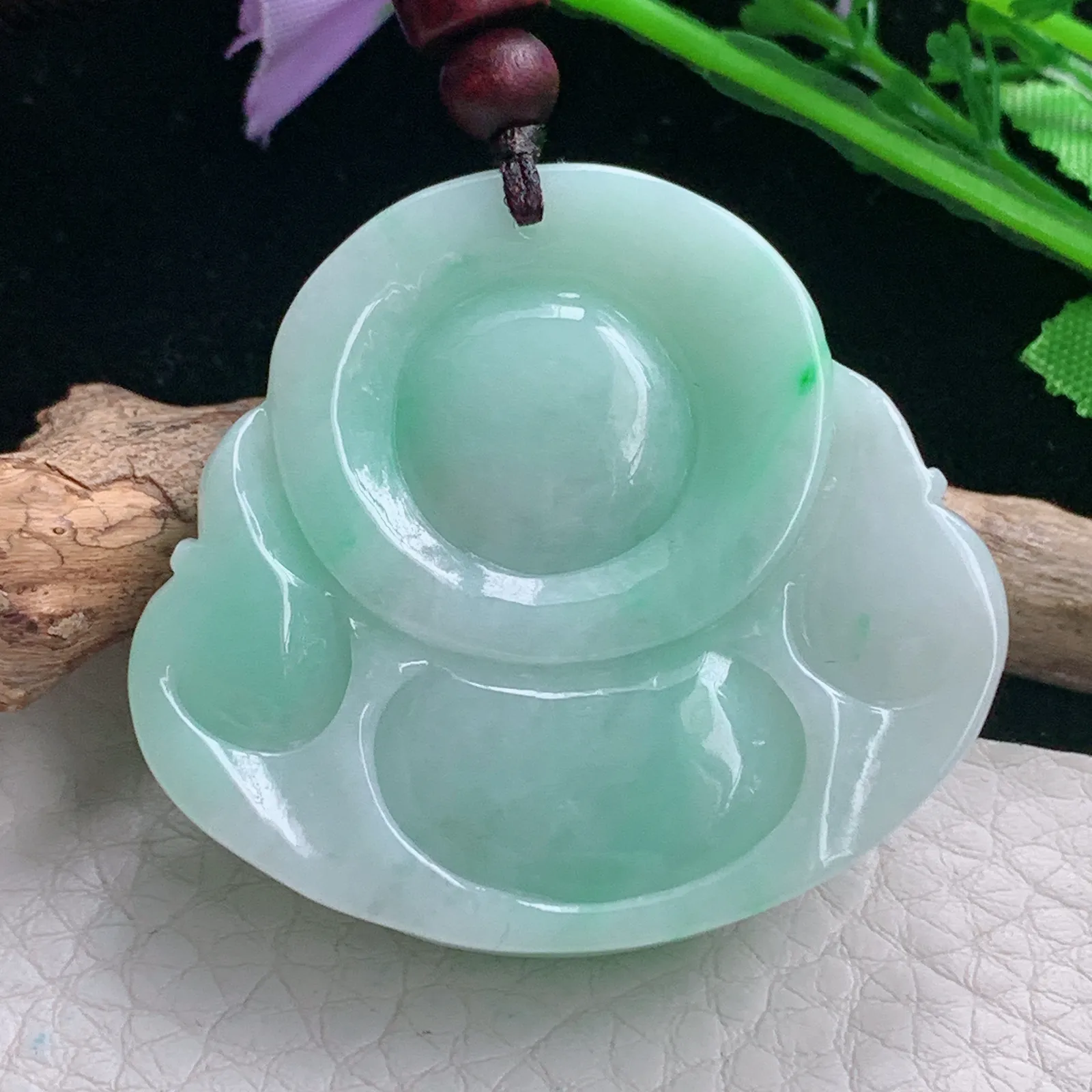 zen自然光41.5*45.6*12.5天然缅甸翡翠飘绿佛公 弥勒佛玉吊坠 玉挂件