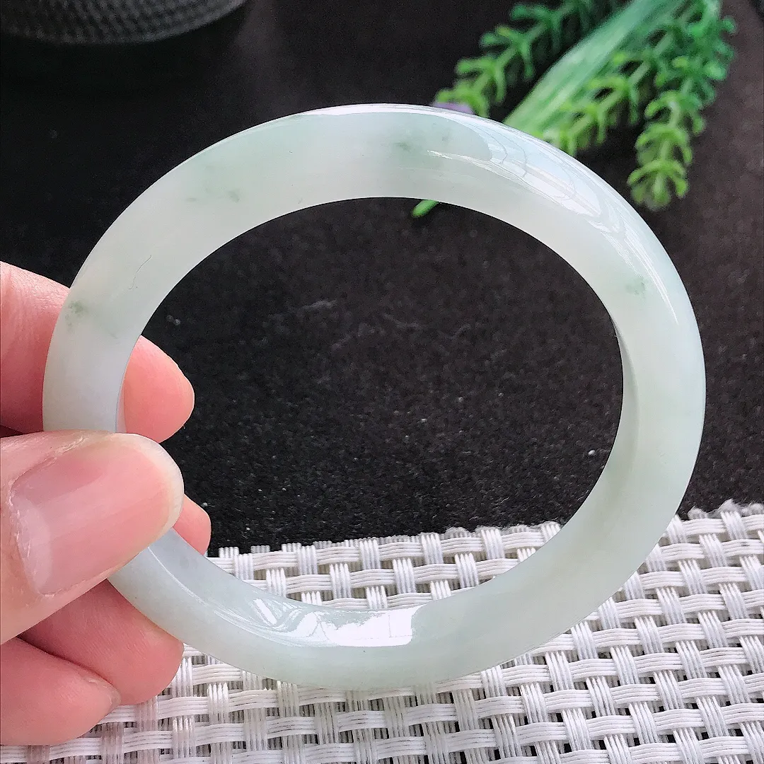 天然A货翡翠55/8.9/8.3老坑冰润起胶飘花手镯宽边玉手镯