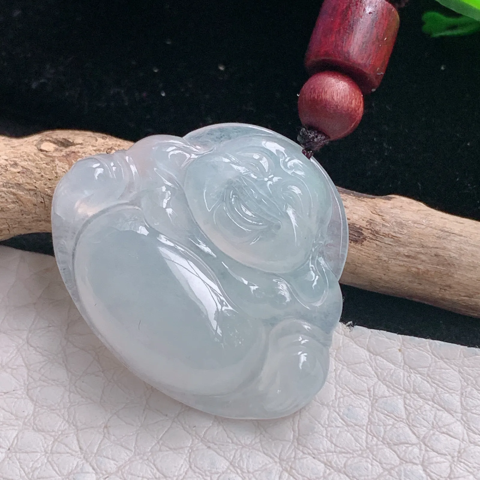 zen自然光27.5*33*6.2天然缅甸翡翠冰润纯美佛公 开心佛玉吊坠 玉挂件