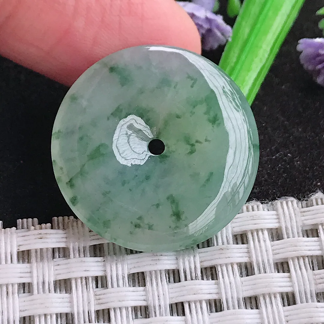 天然a货翡翠24.2/4.2老坑冰润果冻胶飘花小平安扣吊坠翡翠玉挂件