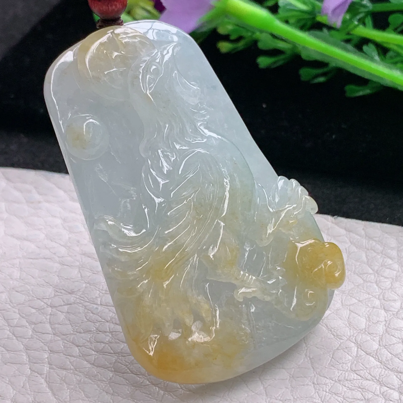 zen自然光55.5*36.5*10.8天然缅甸翡翠冰双彩生肖鸡玉吊坠 玉挂件